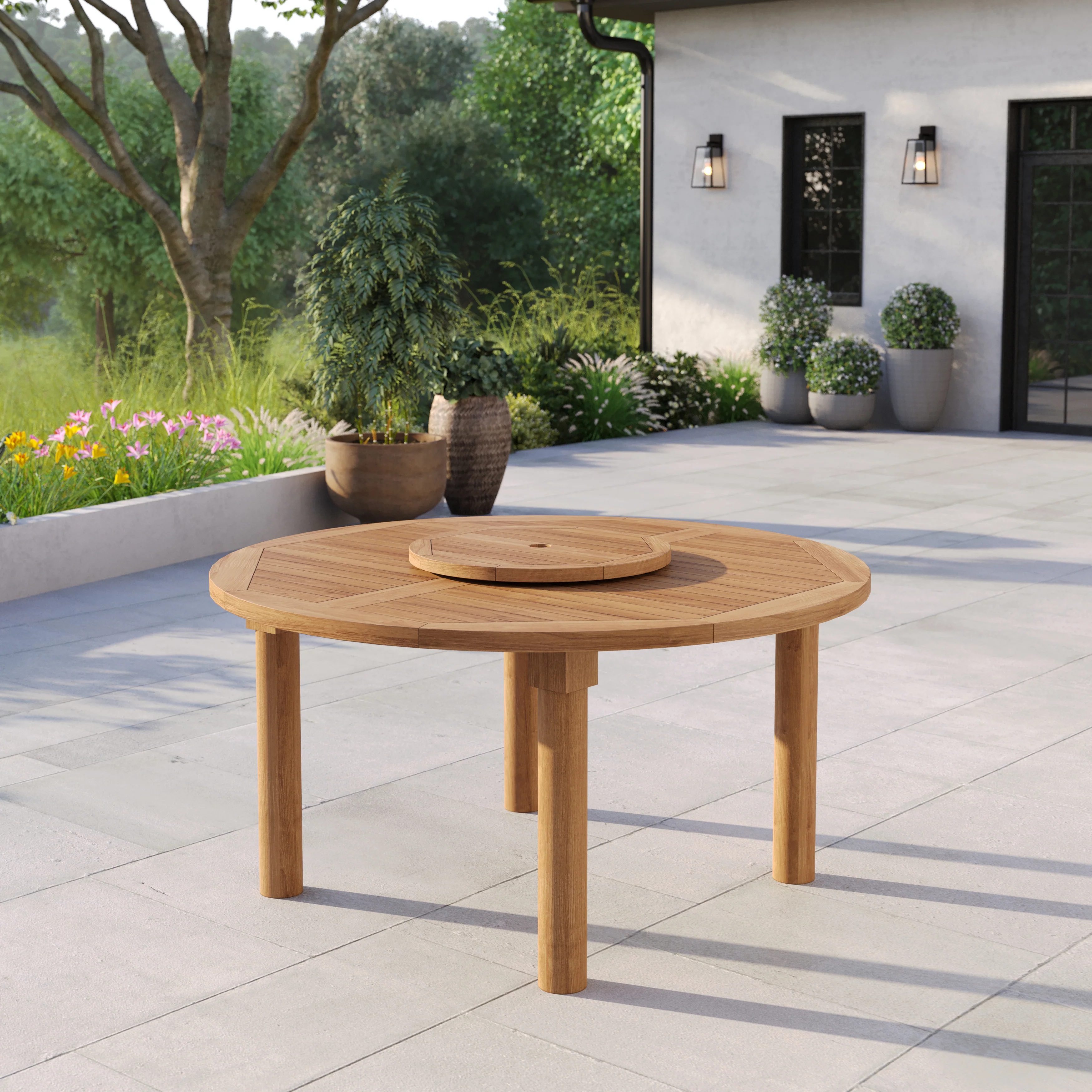 150cm Round Teak Garden Dining Table – Maximus 4cm Top