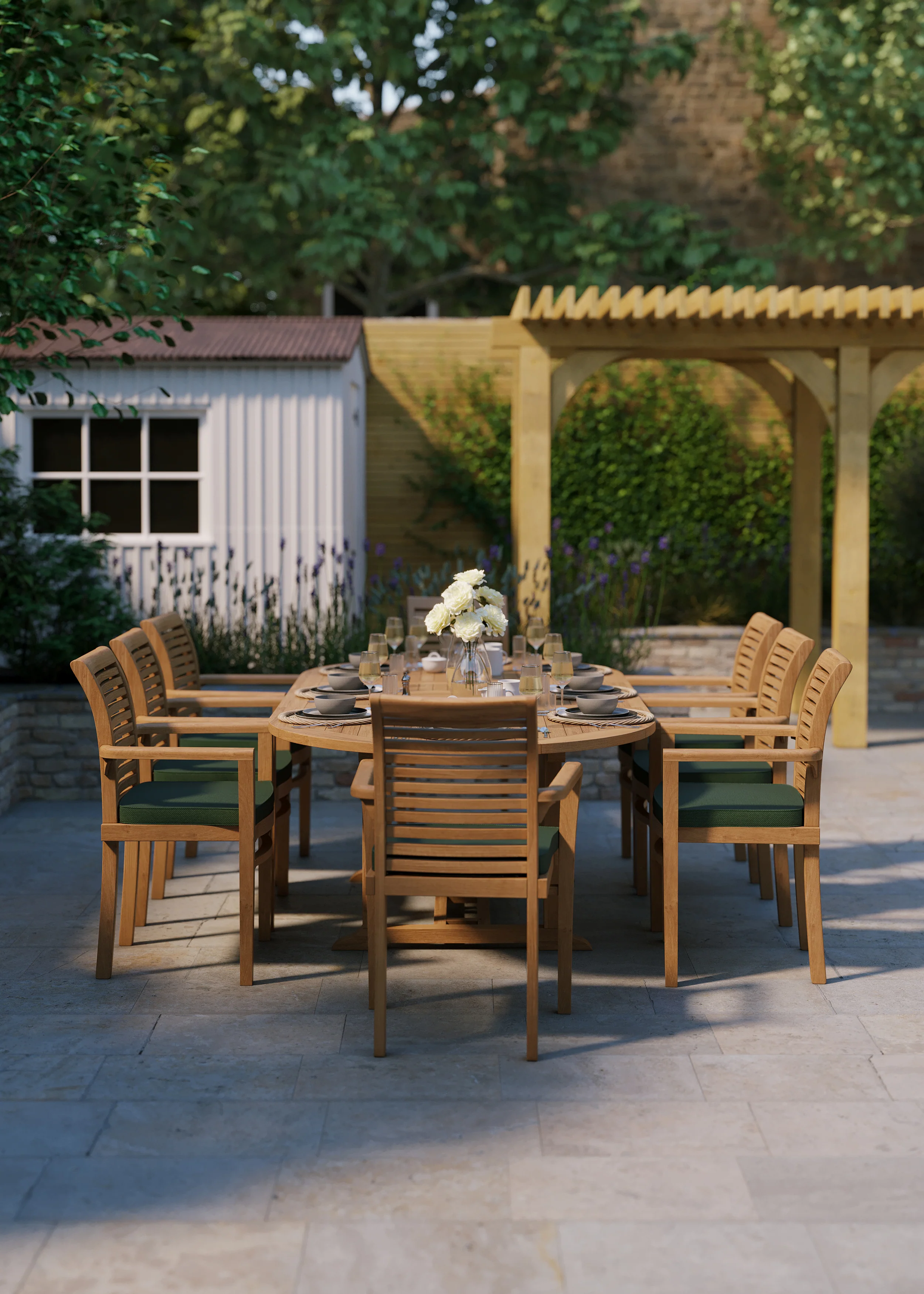 8 Seater Teak Garden Dining Set – 180–240cm Oval Extending Table with Oxford Stacking Chairs - Image 3