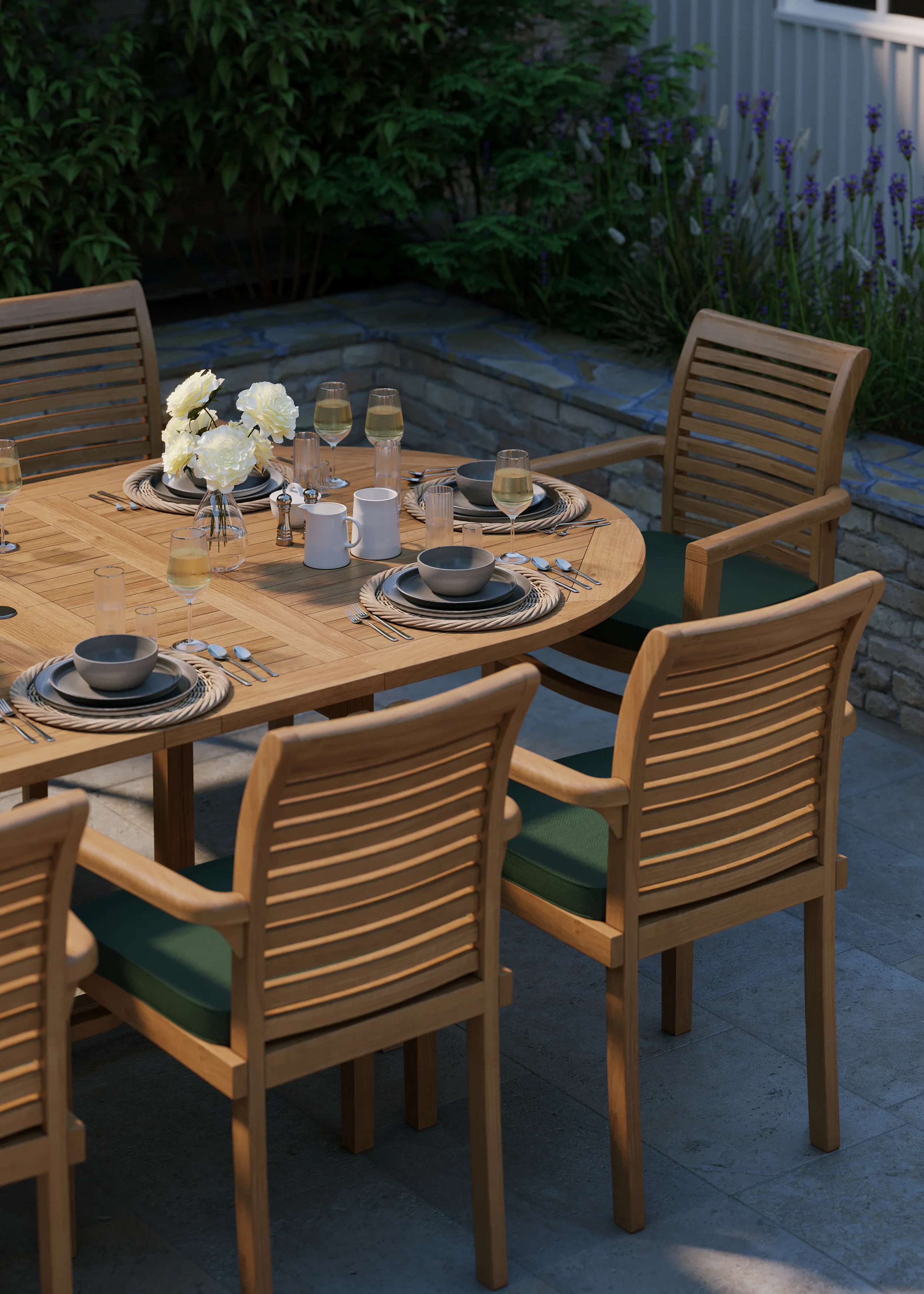 8 Seater Teak Garden Dining Set – 180–240cm Oval Extending Table with Oxford Stacking Chairs - Image 4