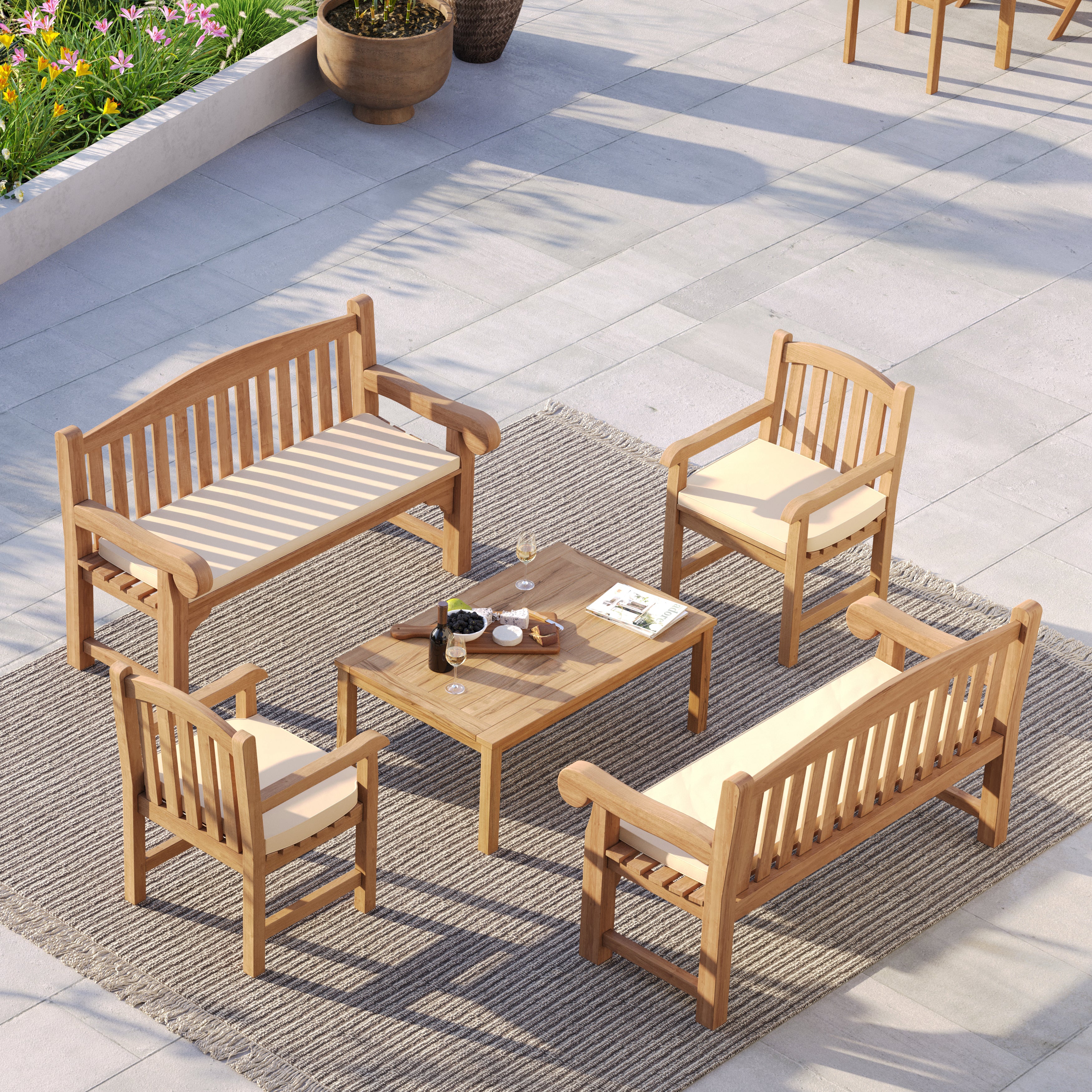 Harmony Teak Garden Bench Set – Family Seating Set