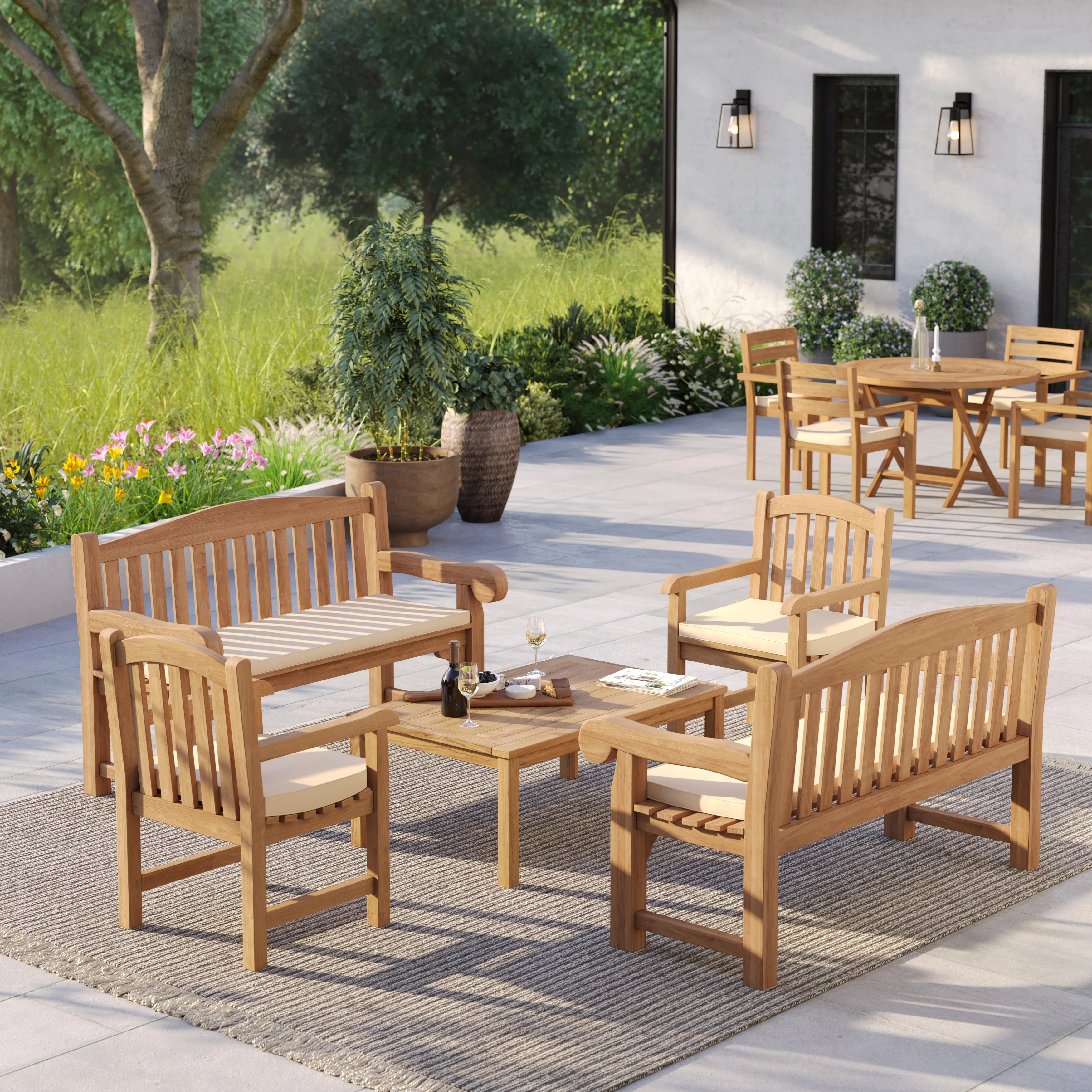 Harmony Teak Garden Bench Set – Family Seating Set - Image 9