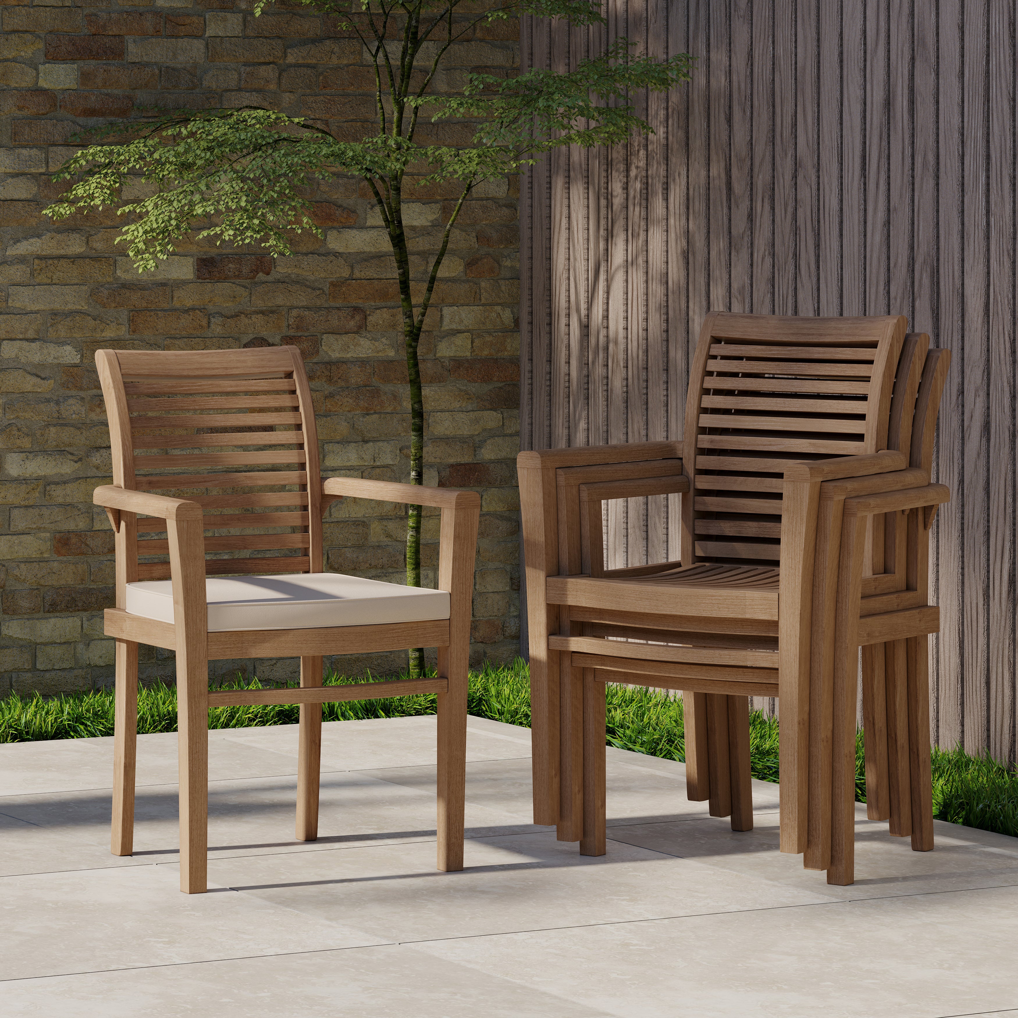 Set of 2 Oxford Teak Garden Stacking Chairs