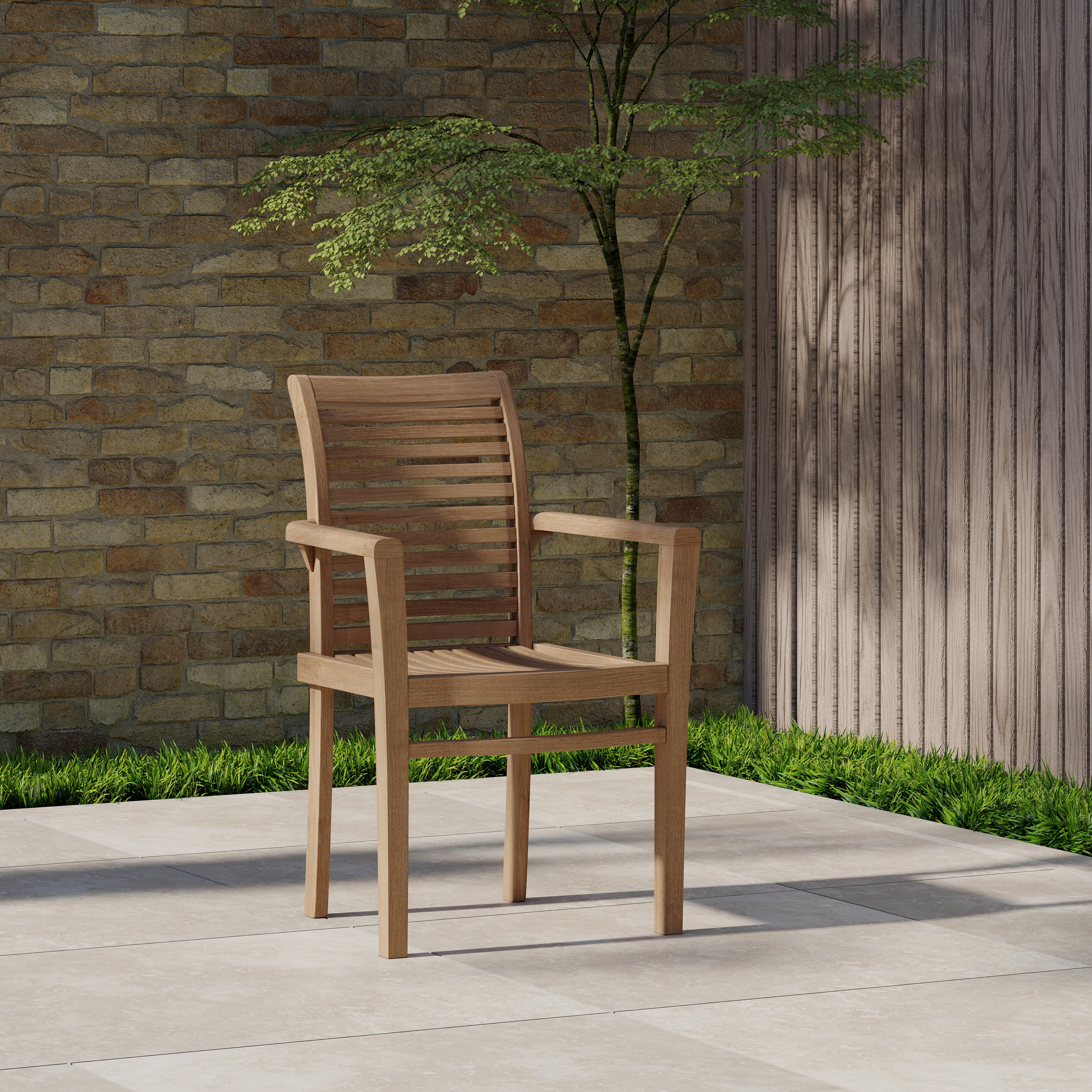 Set of 2 Oxford Teak Garden Stacking Chairs - Image 2