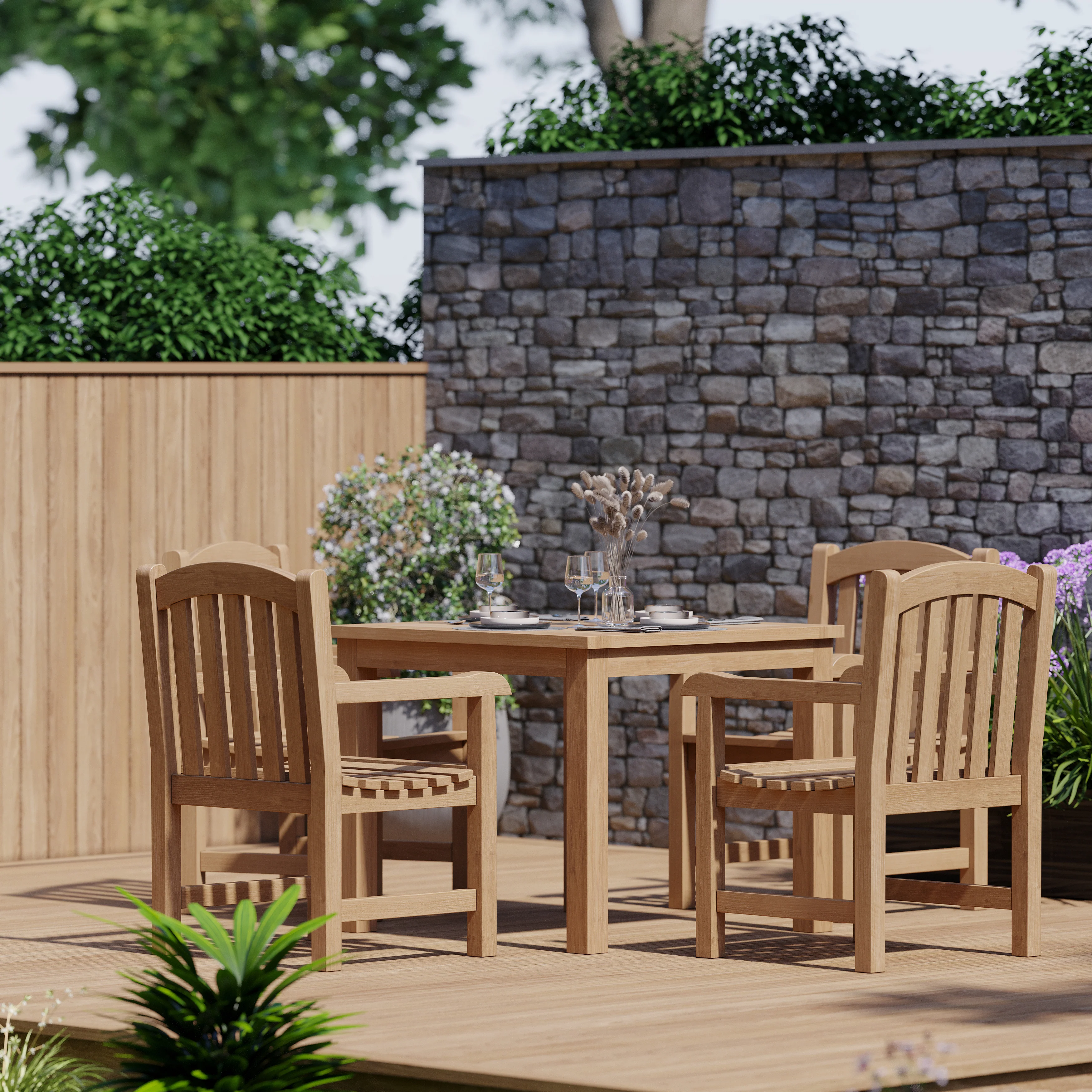 4 Seater Teak Garden Dining Set – 90cm Square Table with Warwick Chairs - Image 4