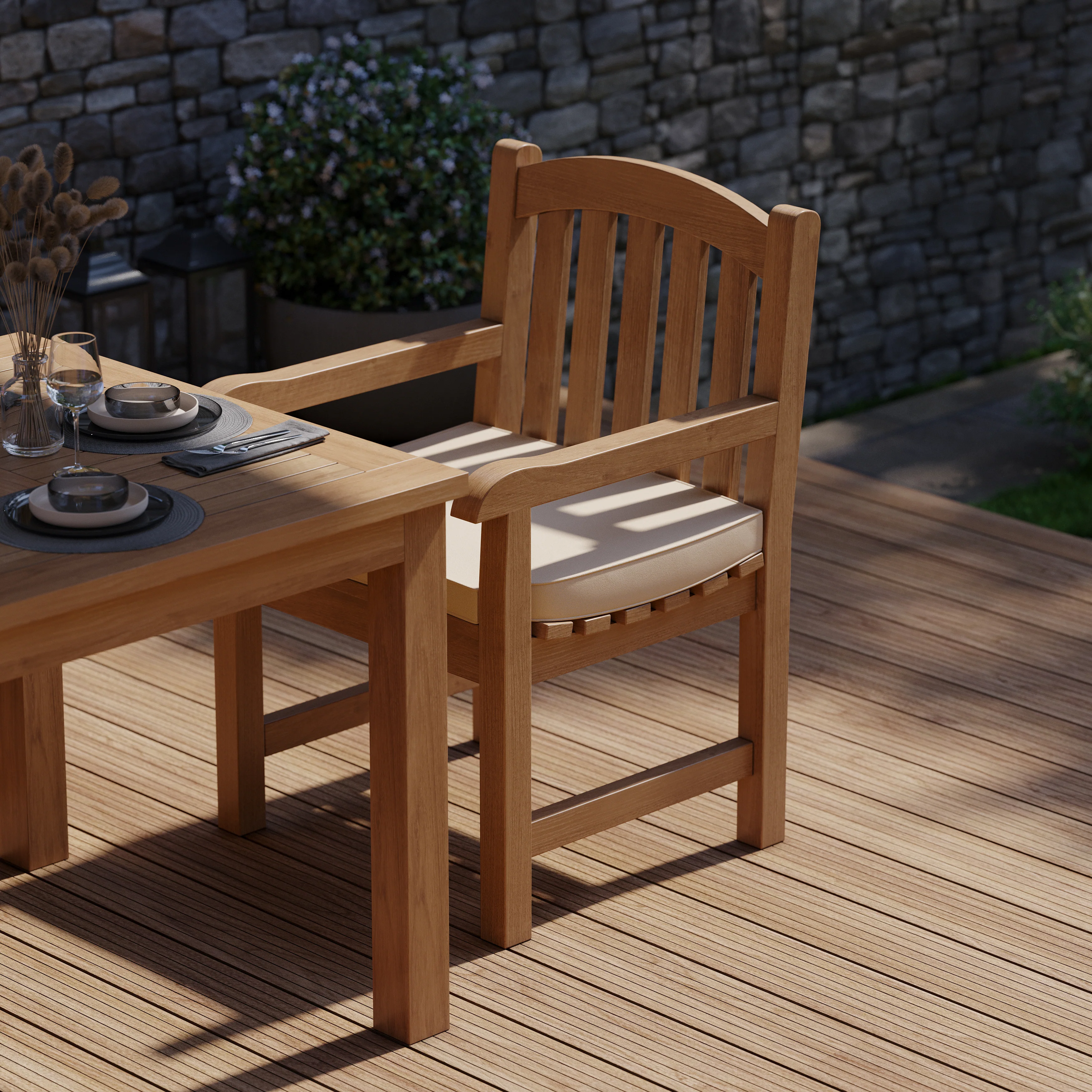 4 Seater Teak Garden Dining Set – 90cm Square Table with Warwick Chairs - Image 6