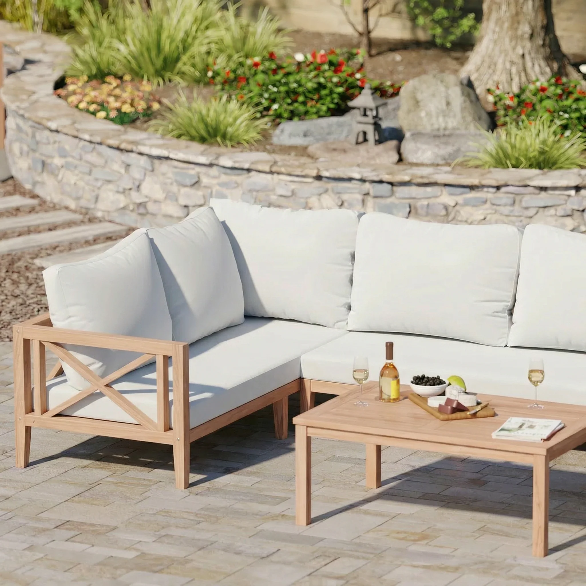 Amalfi Teak Garden Corner Sofa Set - Image 2
