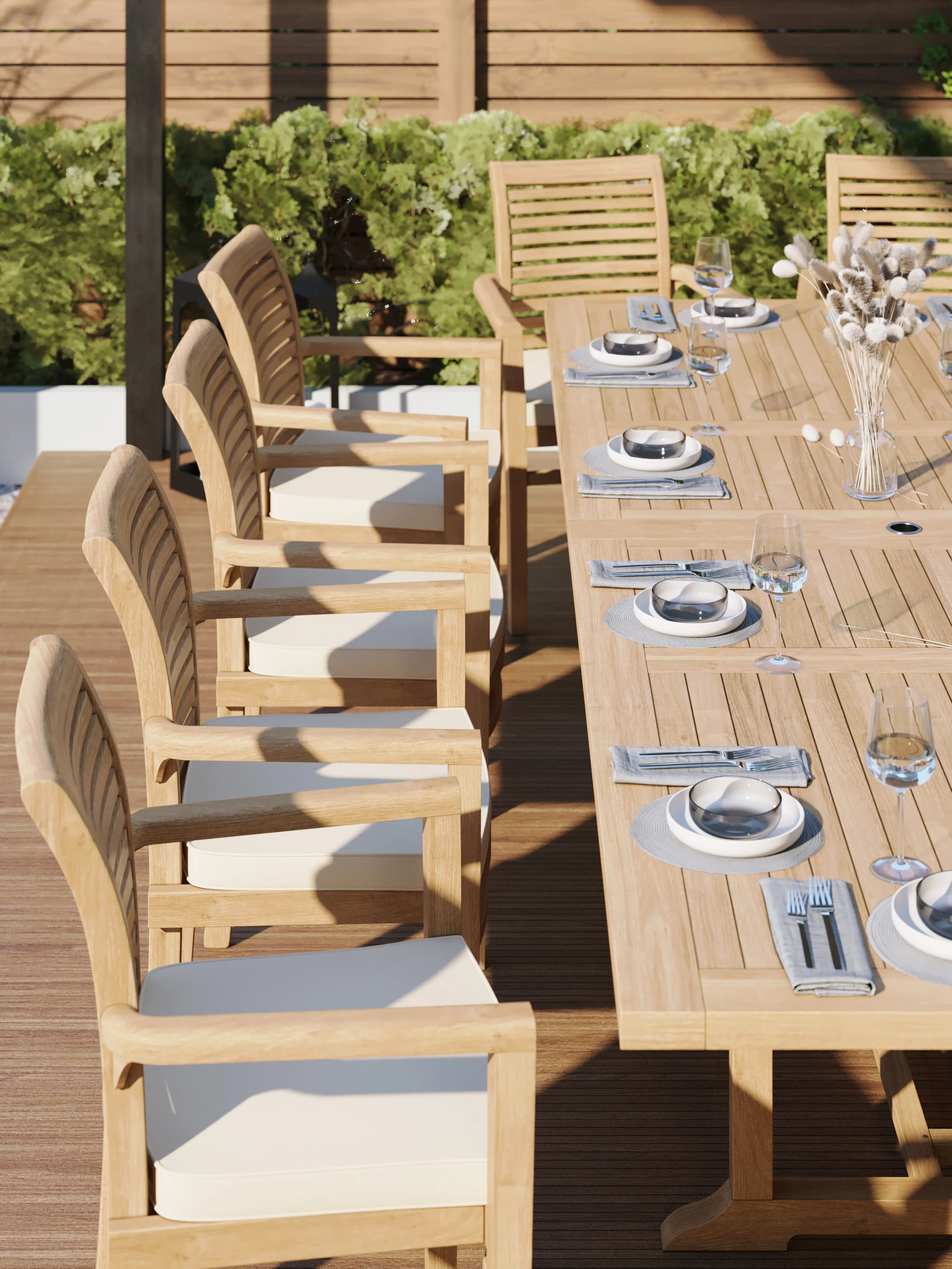 12 Seater Teak Garden Dining Set – Giant 2–3m Rectangular Extending Table with Oxford Stacking Chairs - Image 3