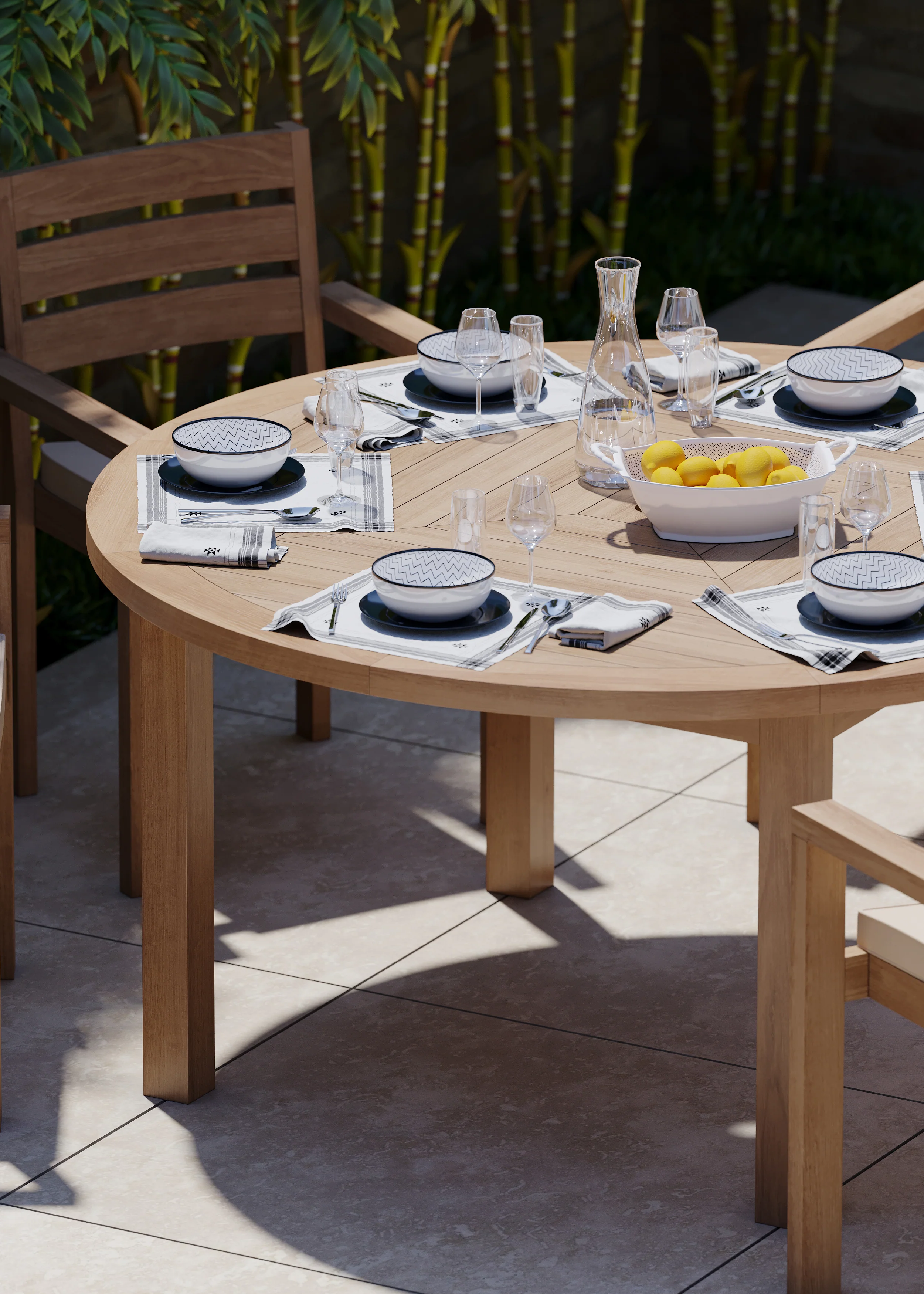 6 Seater Teak Garden Dining Set – Luxor 150cm Round Table, 4cm Top with Marlow Stacking Chairs - Image 4