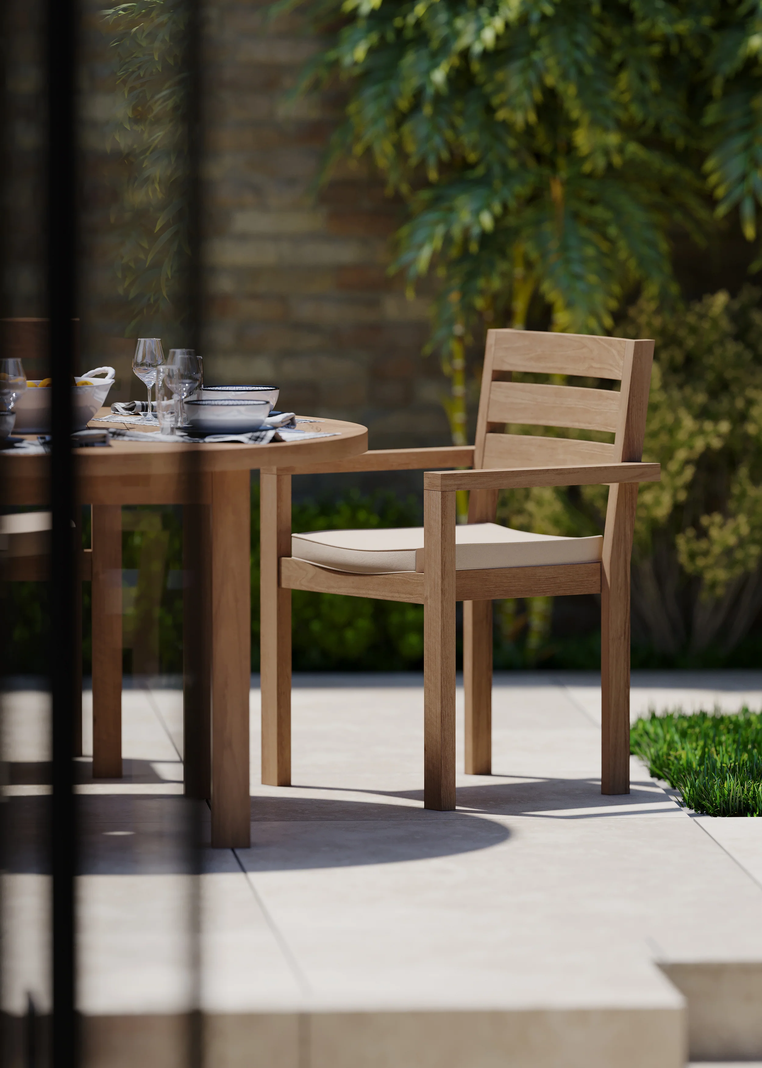 6 Seater Teak Garden Dining Set – Luxor 150cm Round Table, 4cm Top with Marlow Stacking Chairs - Image 7