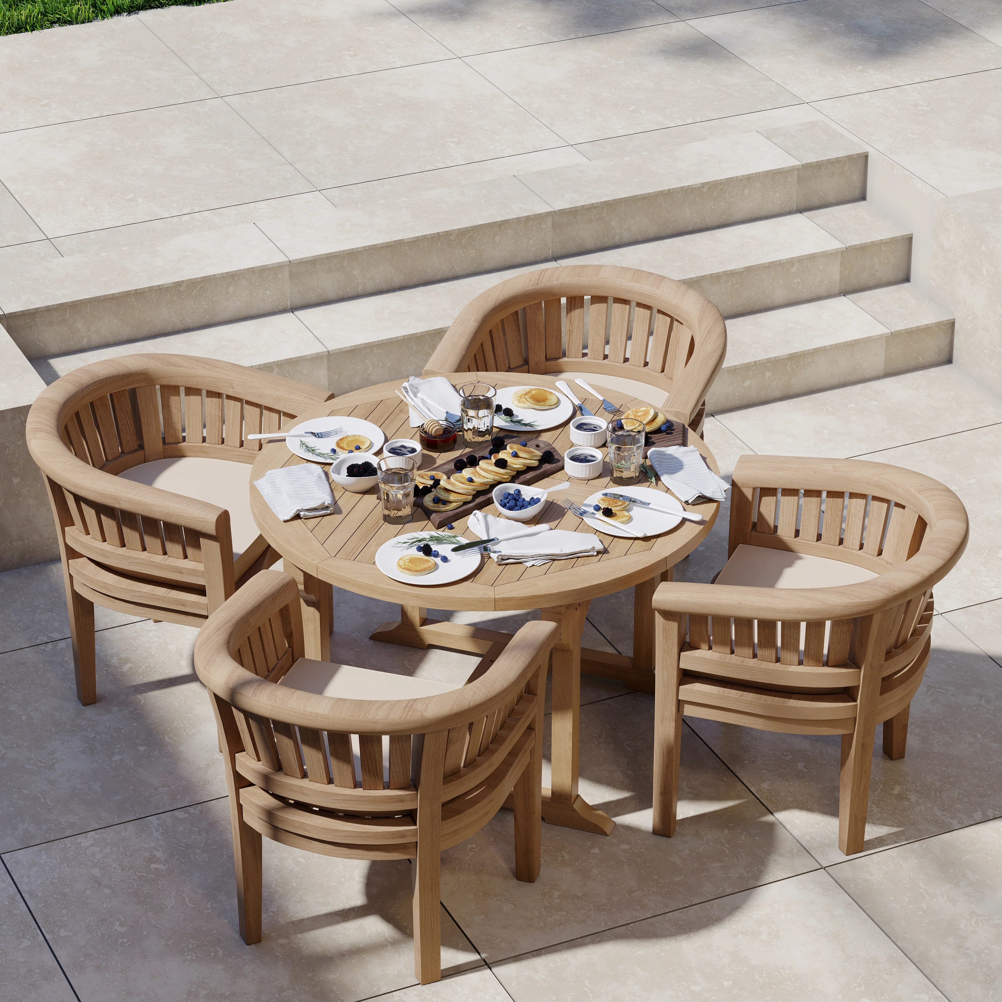 4 Seater Teak Garden Dining Set – 120–170cm Round-to-Oval Extending Table with San Francisco Chairs