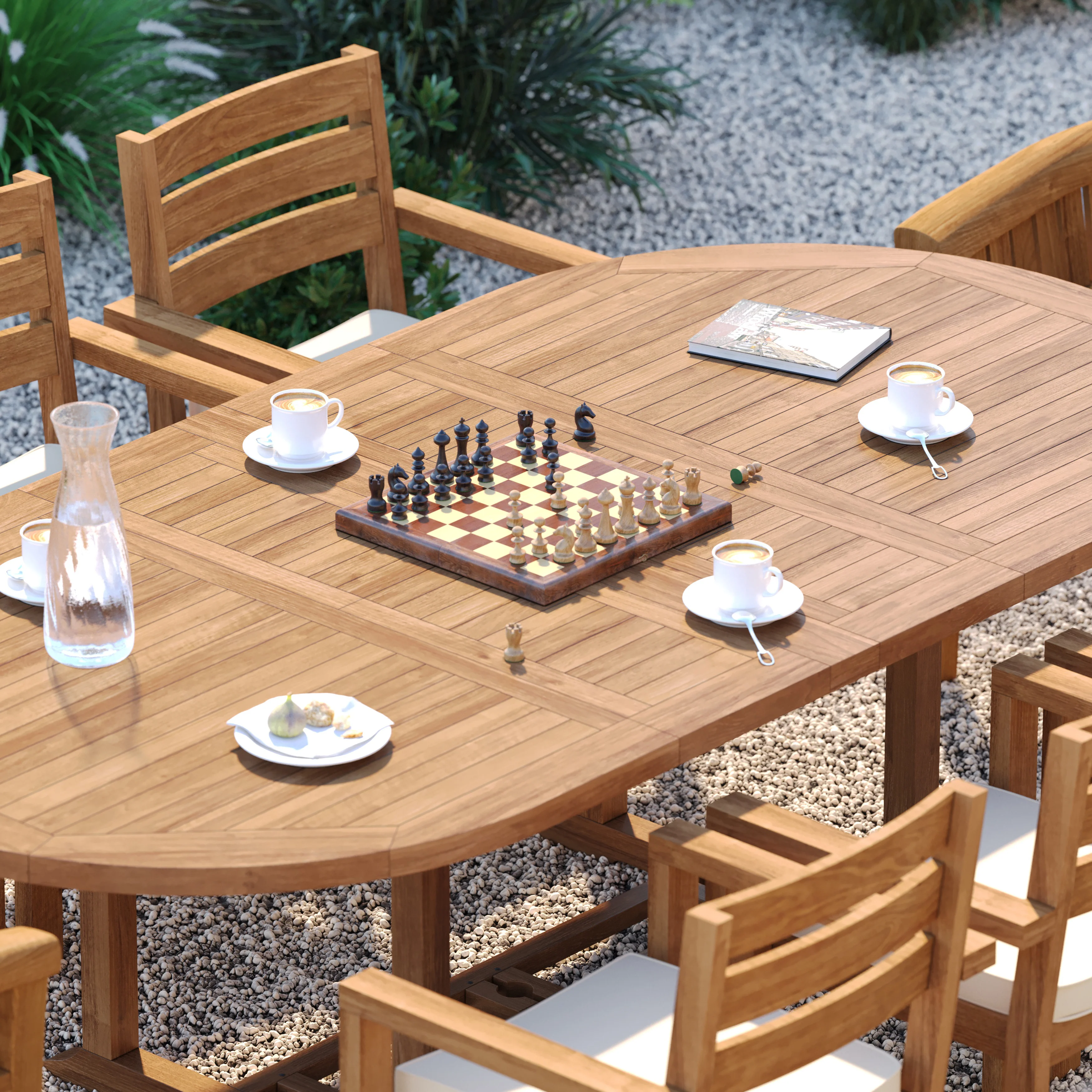 8 Seater Teak Garden Dining Set – 180–240cm Oval Extending Table with 6 Marlow Stacking Chairs & 2 San Francisco Chairs - Image 3