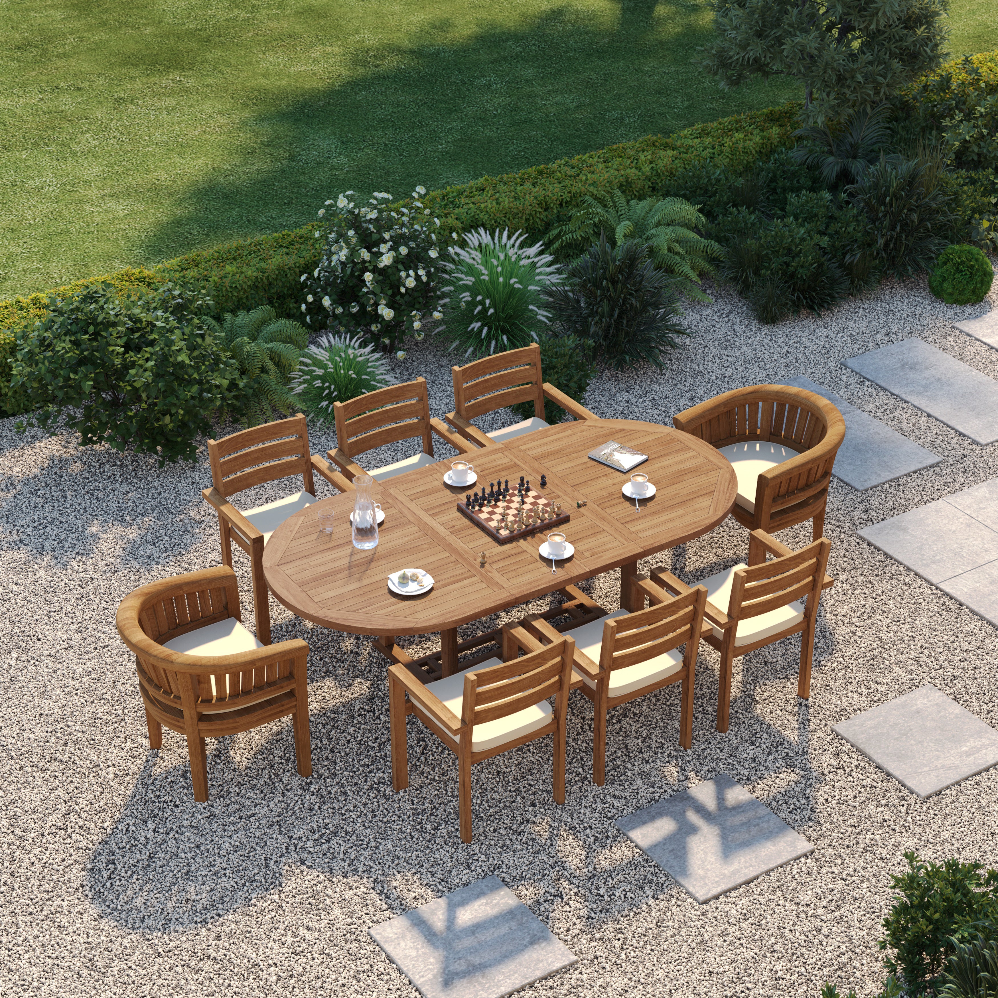 8 Seater Teak Garden Dining Set – 180–240cm Oval Extending Table with 6 Marlow Stacking Chairs & 2 San Francisco Chairs - Image 4