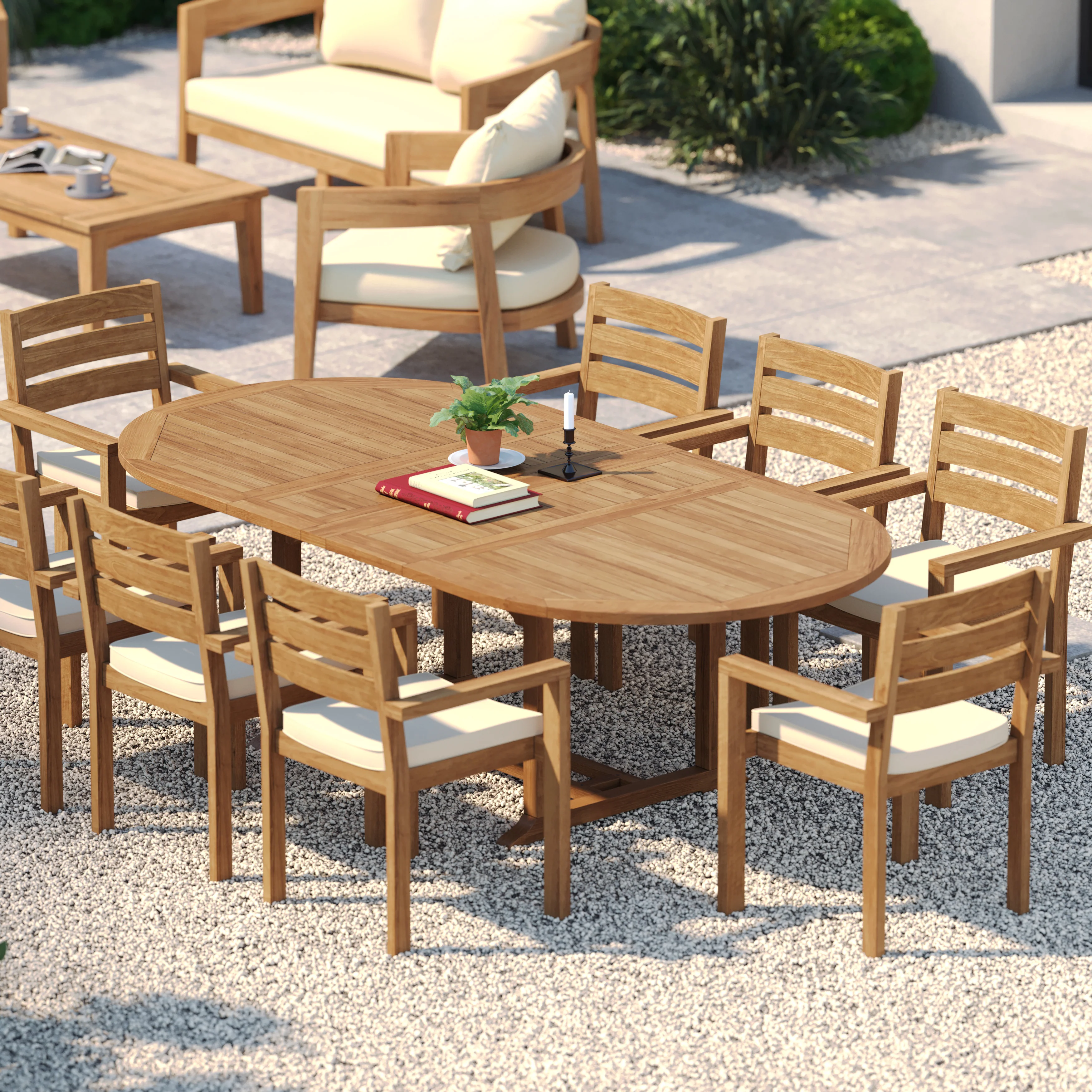 8 Seater Teak Garden Dining Set – 180–240cm Oval Extending Table, 4cm Top with Marlow Stacking Chairs - Image 3