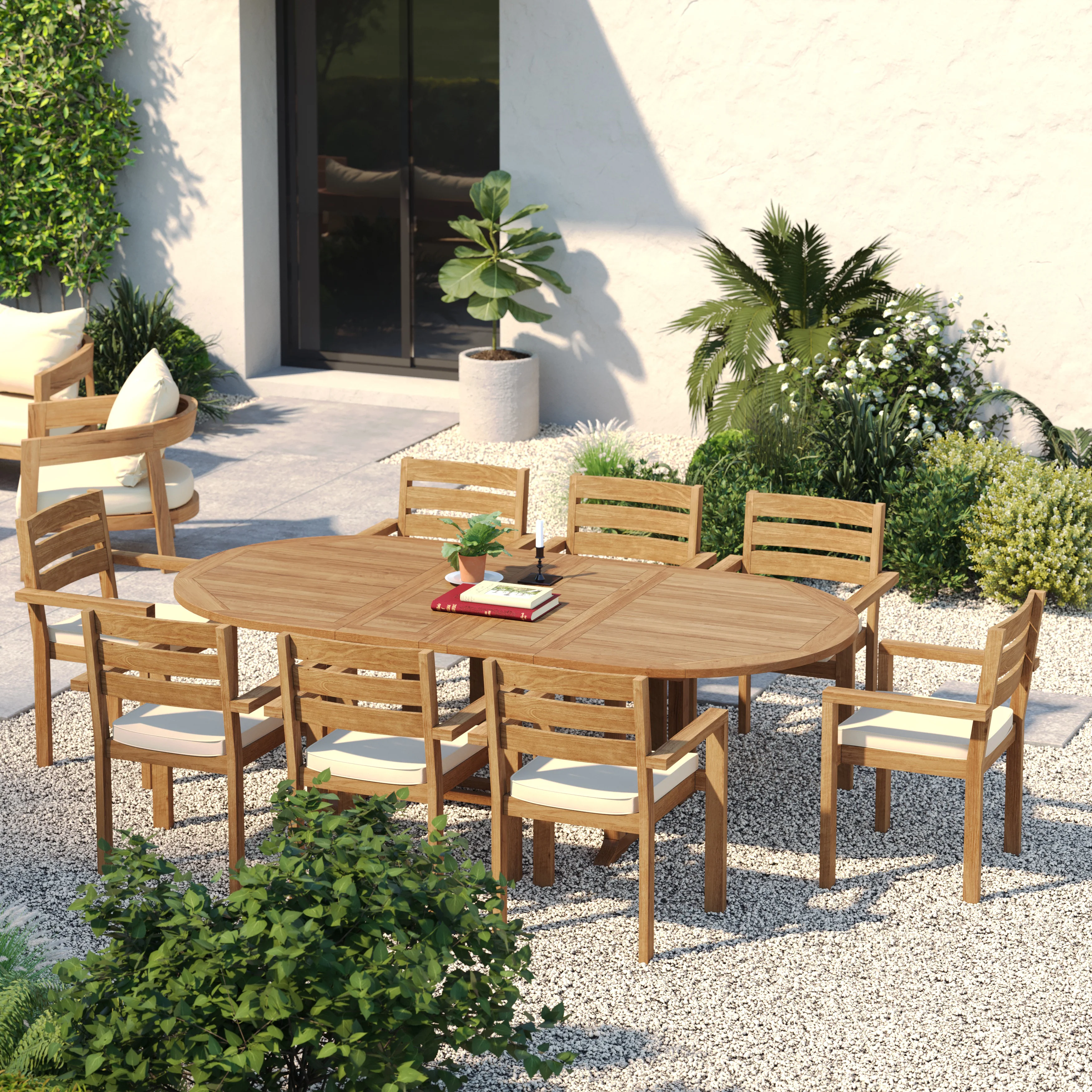 8 Seater Teak Garden Dining Set – 180–240cm Oval Extending Table, 4cm Top with Marlow Stacking Chairs - Image 4