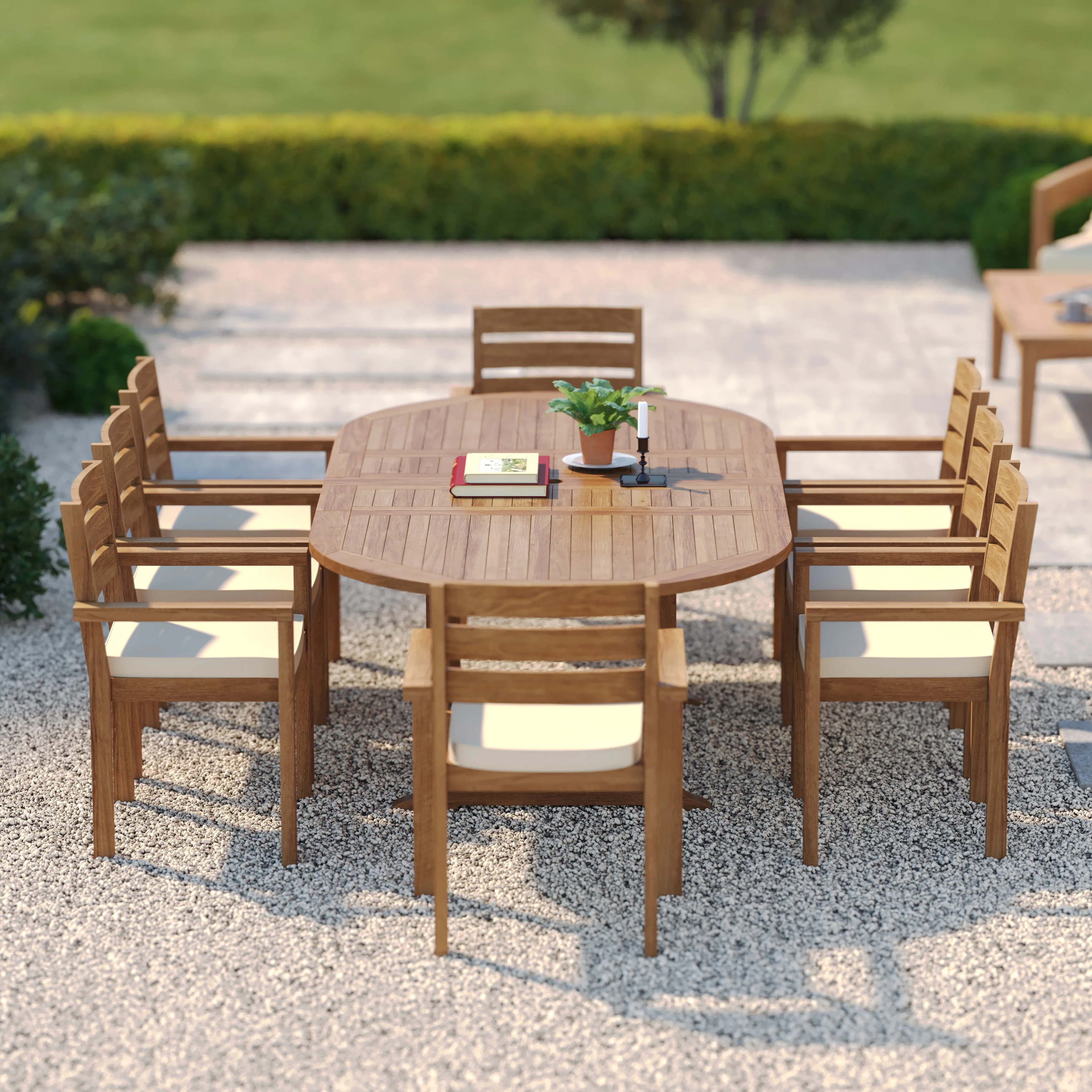 8 Seater Teak Garden Dining Set – 180–240cm Oval Extending Table, 4cm Top with Marlow Stacking Chairs - Image 6