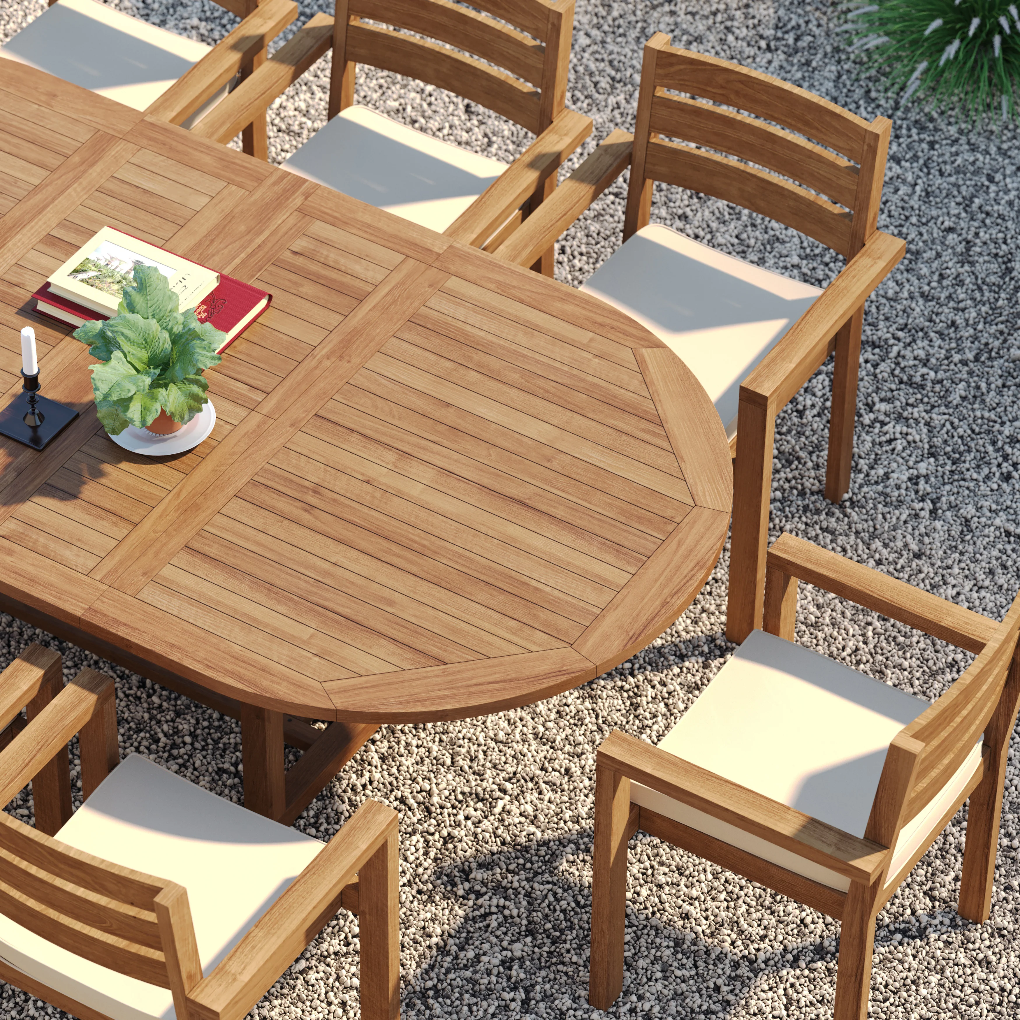 8 Seater Teak Garden Dining Set – 180–240cm Oval Extending Table, 4cm Top with Marlow Stacking Chairs - Image 8