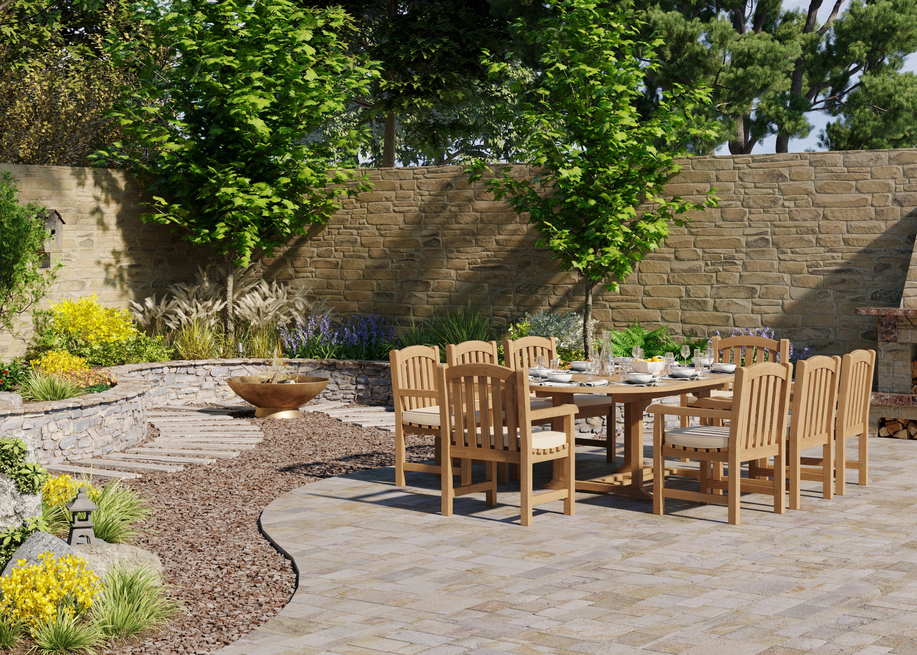 8 Seater Teak Garden Dining Set – 180–240cm Oval Extending Table, 4cm Top with Warwick Chairs - Image 10