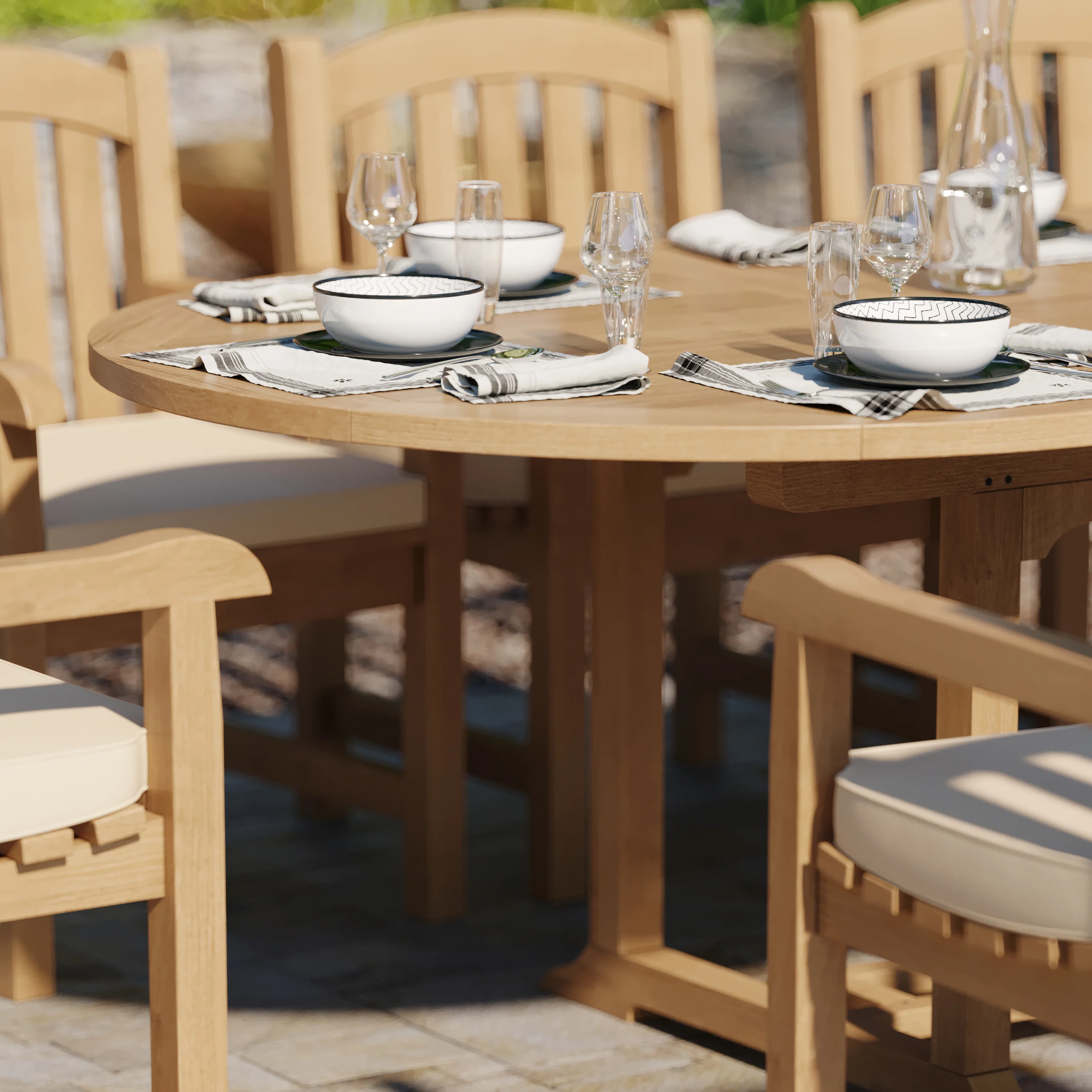 8 Seater Teak Garden Dining Set – 180–240cm Oval Extending Table, 4cm Top with Warwick Chairs - Image 5