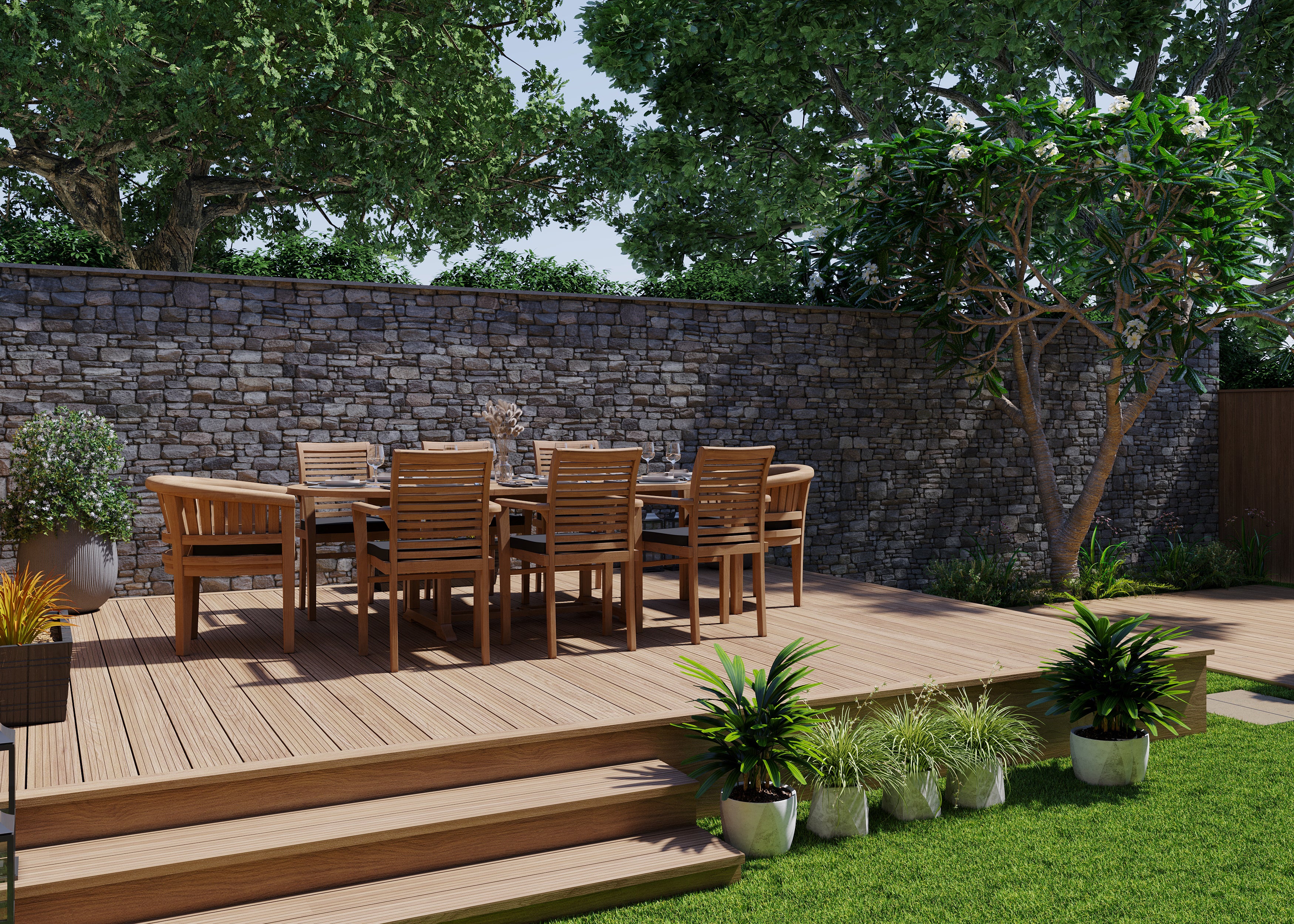 Teak 180cm to 240cm Oval Extending Table with 6 Oxford Stacking Chairs & 2 San Francisco Chairs, Free Cushions - Image 3