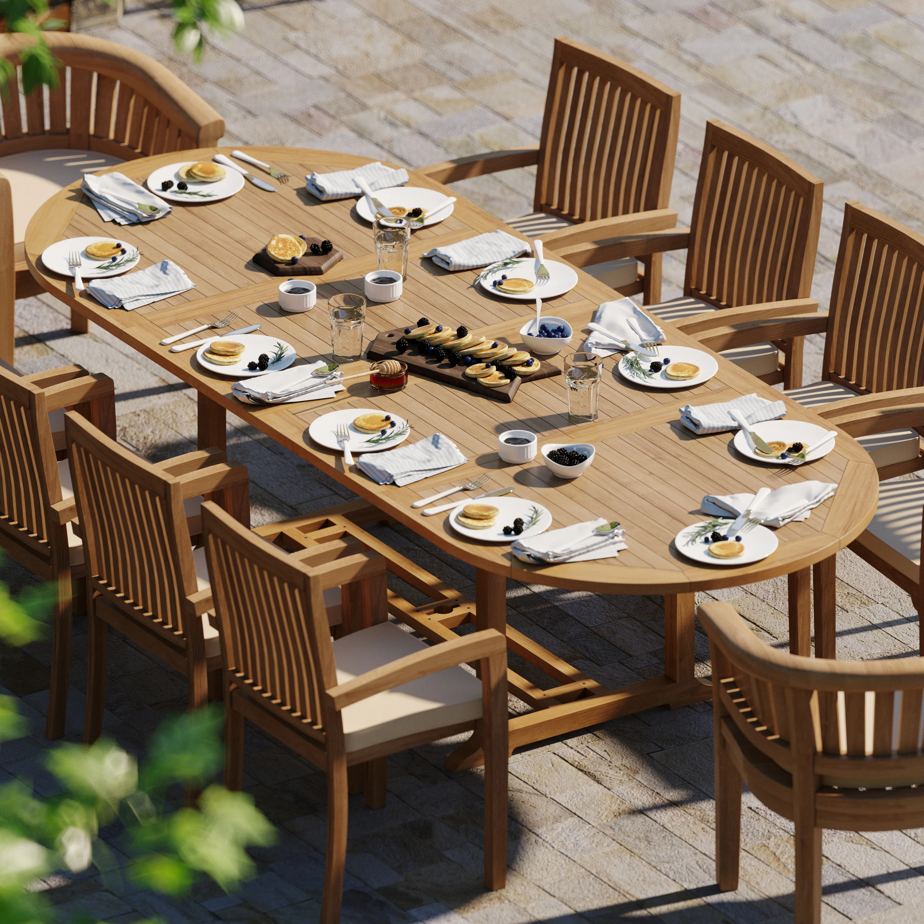 10 Seater Teak Garden Dining Set – 200–300cm Oval Extending Table with 8 Henley Stacking Chairs & 2 San Francisco Chairs - Image 3
