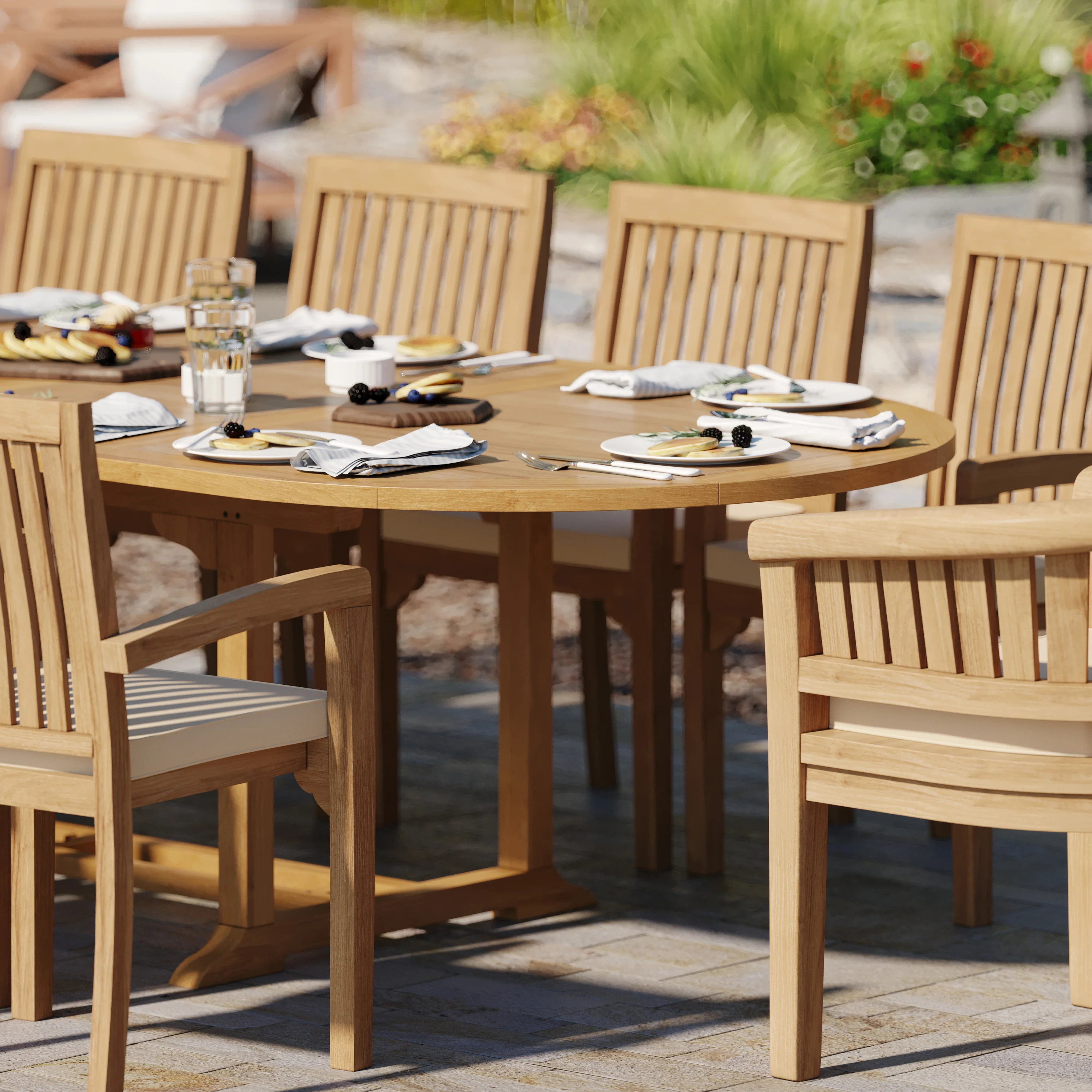 10 Seater Teak Garden Dining Set – 200–300cm Oval Extending Table with 8 Henley Stacking Chairs & 2 San Francisco Chairs - Image 4