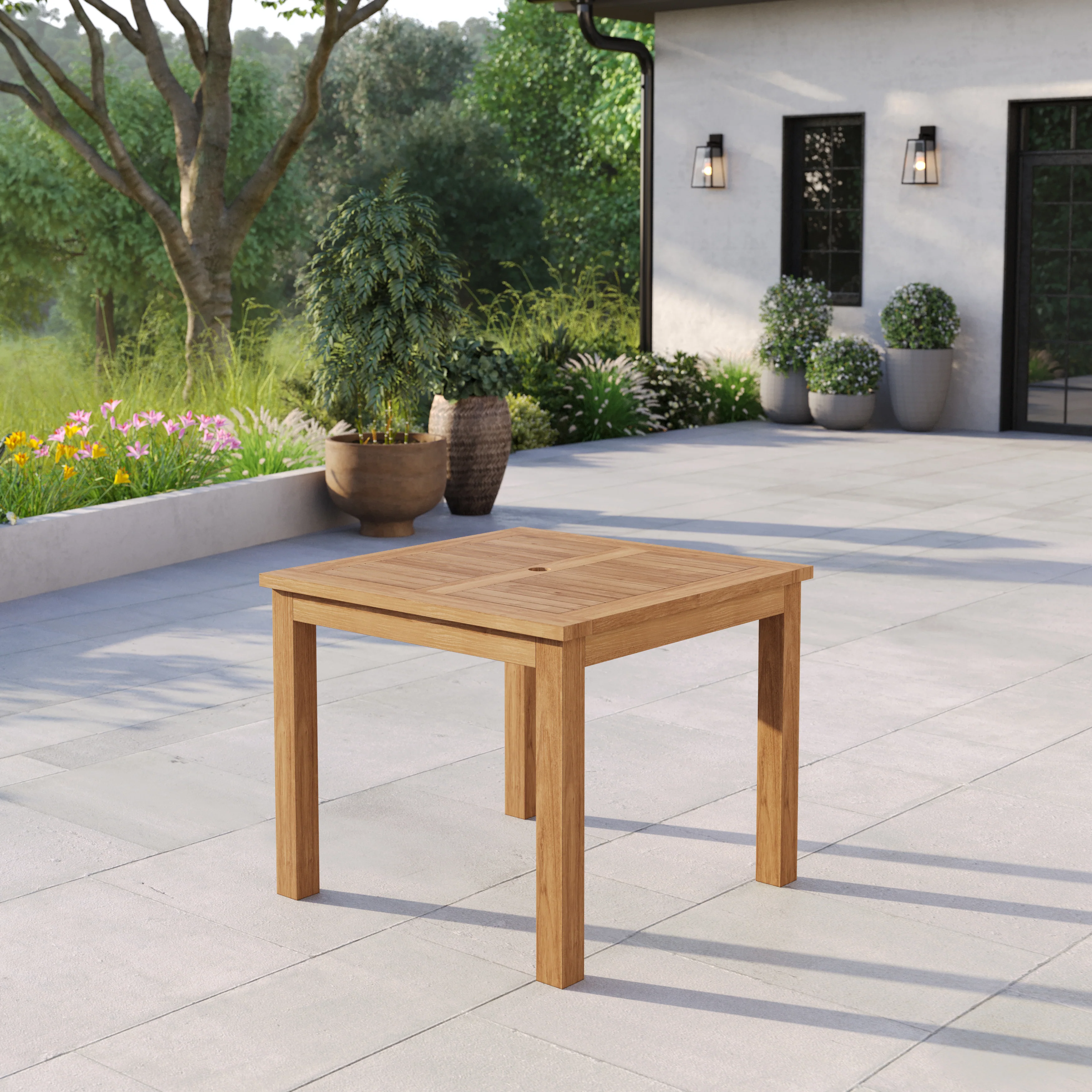 90cm Square Fixed Teak Garden Dining Table – 4cm Top