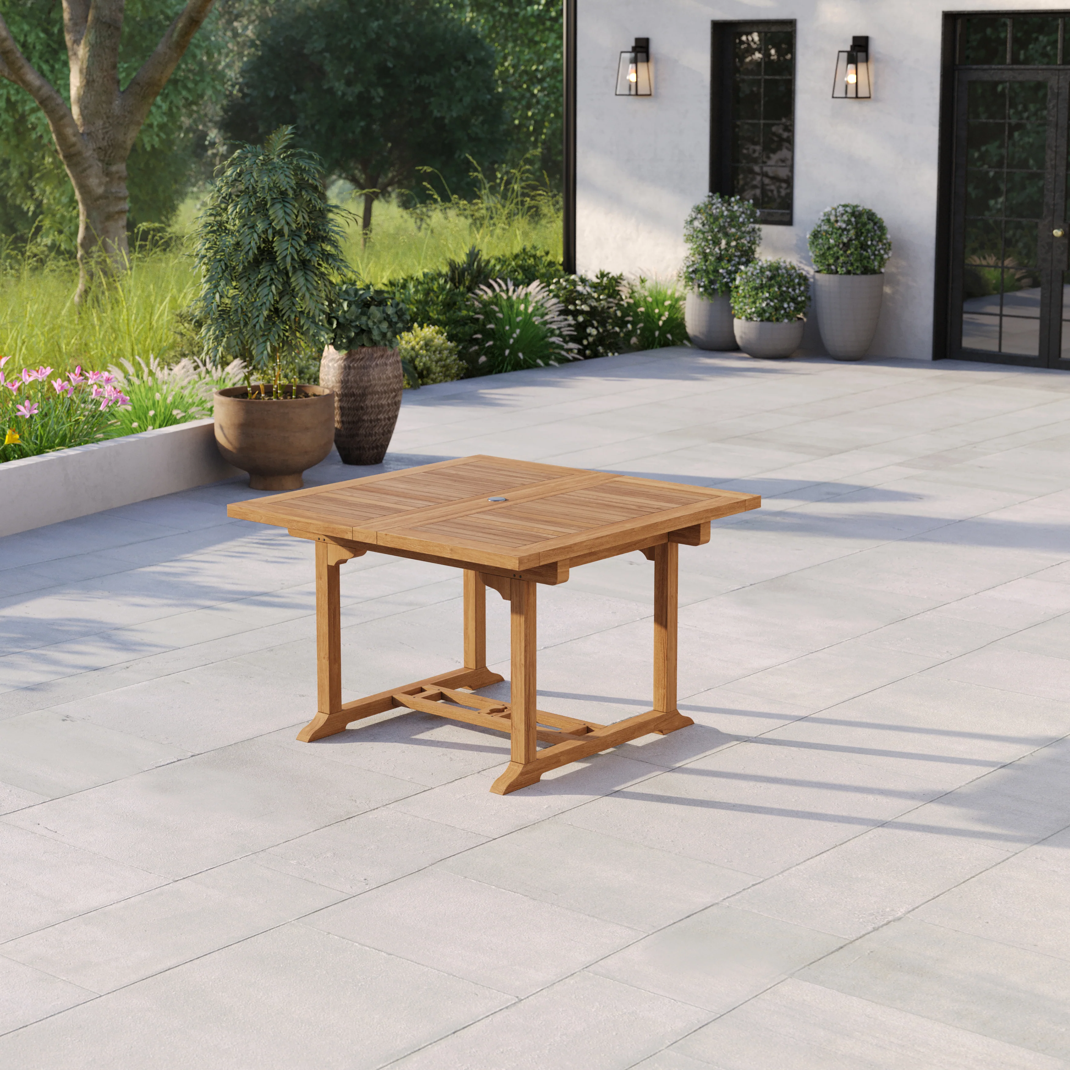 120–170cm Square-to-Rectangular Extending Teak Garden Dining Table – 4cm Top - Image 3