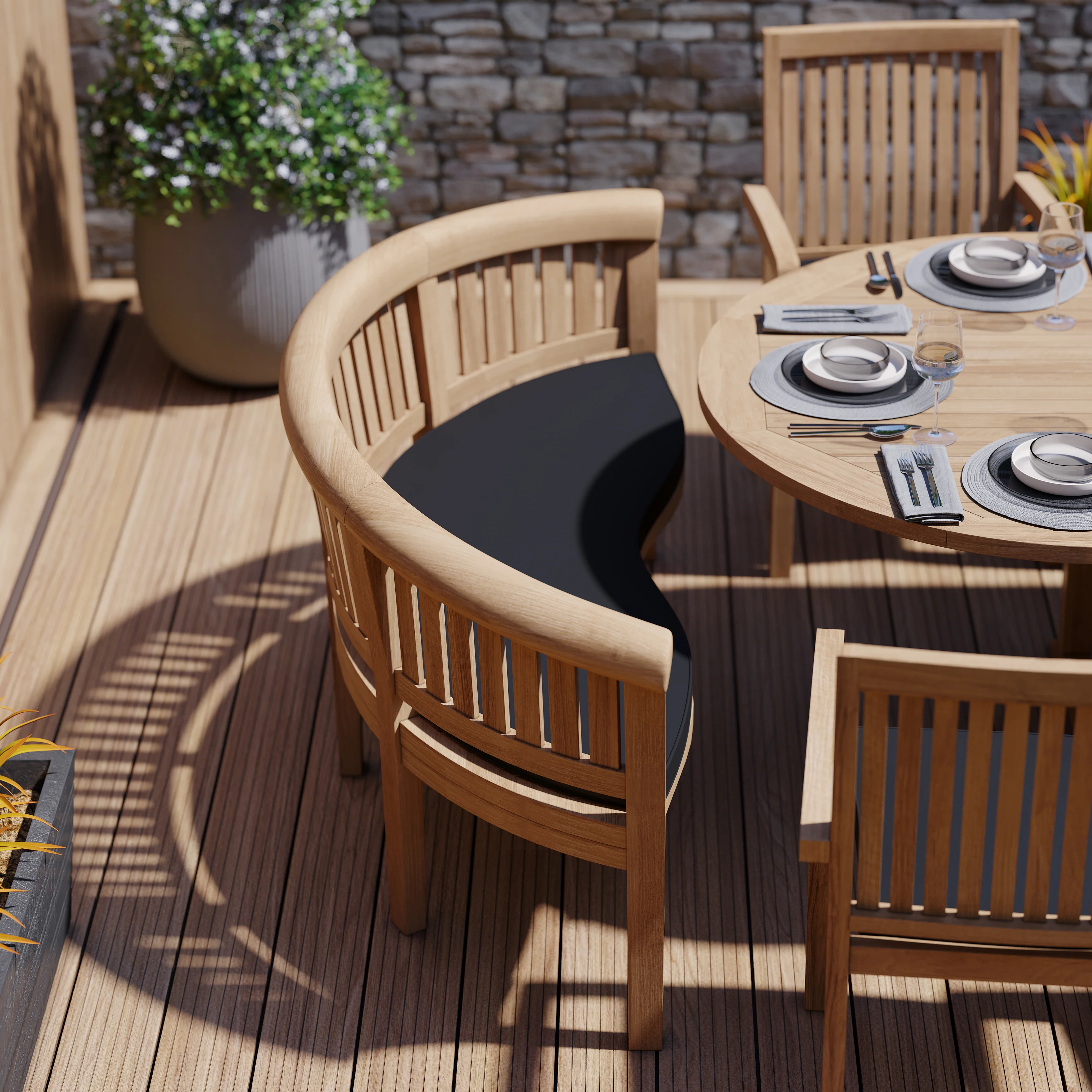 10 Seater Teak Garden Dining Set – 180–240cm Oval Extending Table, 4cm Top with 6 Henley Stacking Chairs & 2 San Francisco Benches - Image 3
