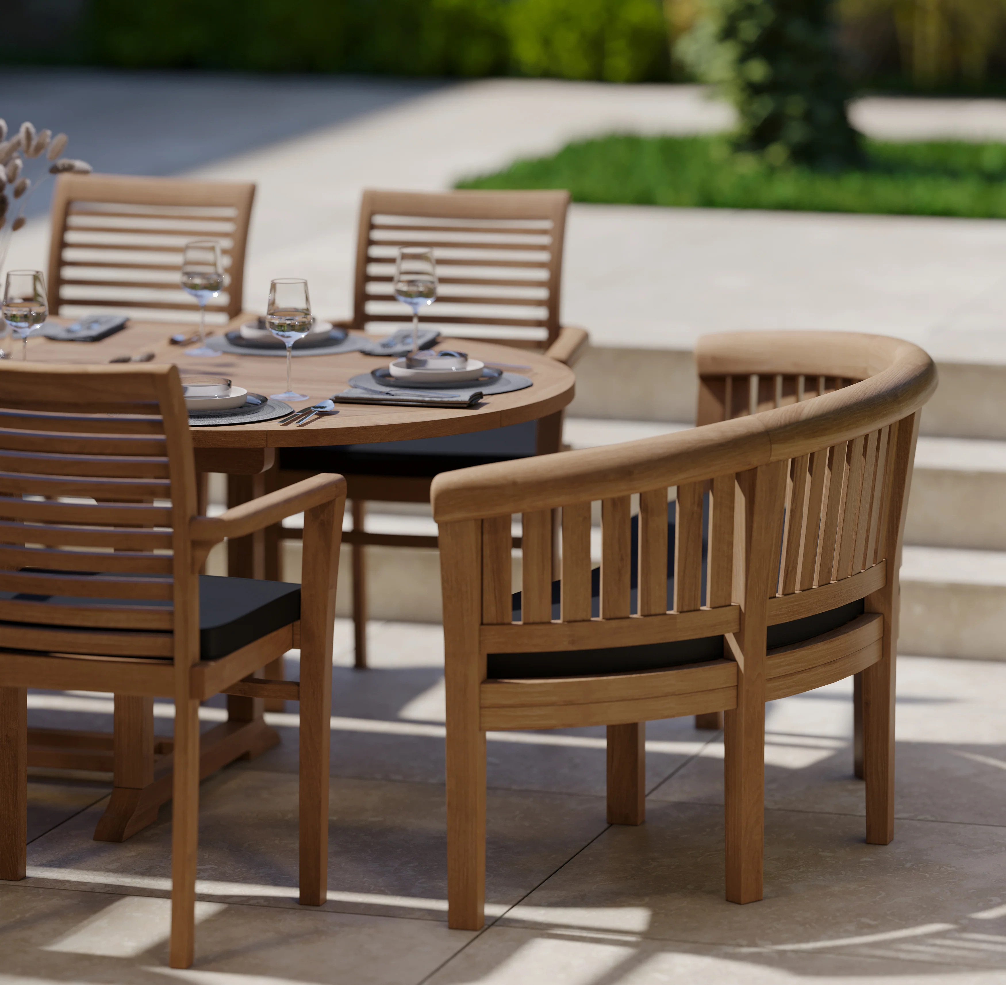 10 Seater Teak Garden Dining Set – 180–240cm Oval Extending Table, 4cm Top, 120cm Wide with 6 Oxford Stacking Chairs & 2 San Francisco Benches - Image 3