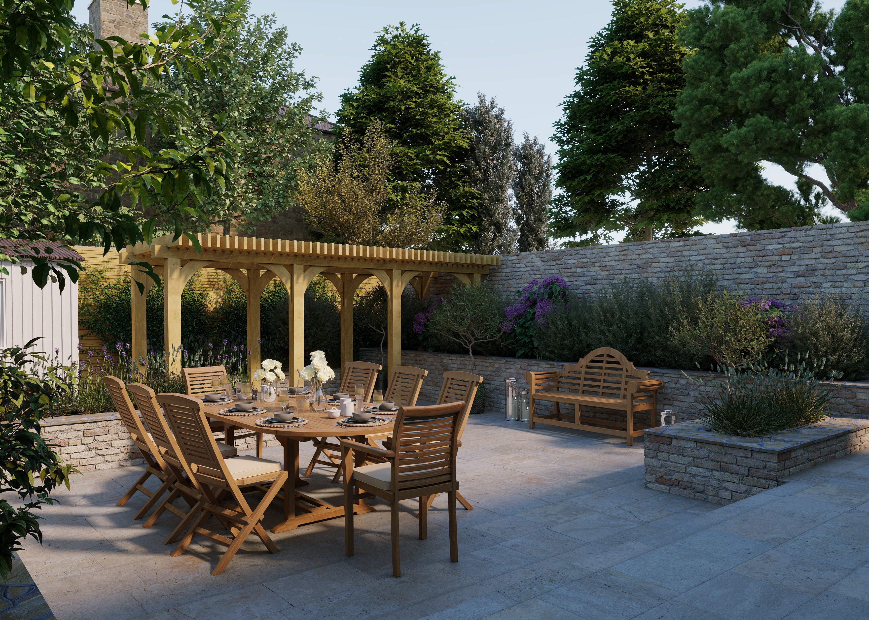 8 Seater Teak Garden Dining Set – 180–240cm Oval Extending Table with 6 Hampton Folding Chairs & 2 Oxford Stacking Chairs - Image 5
