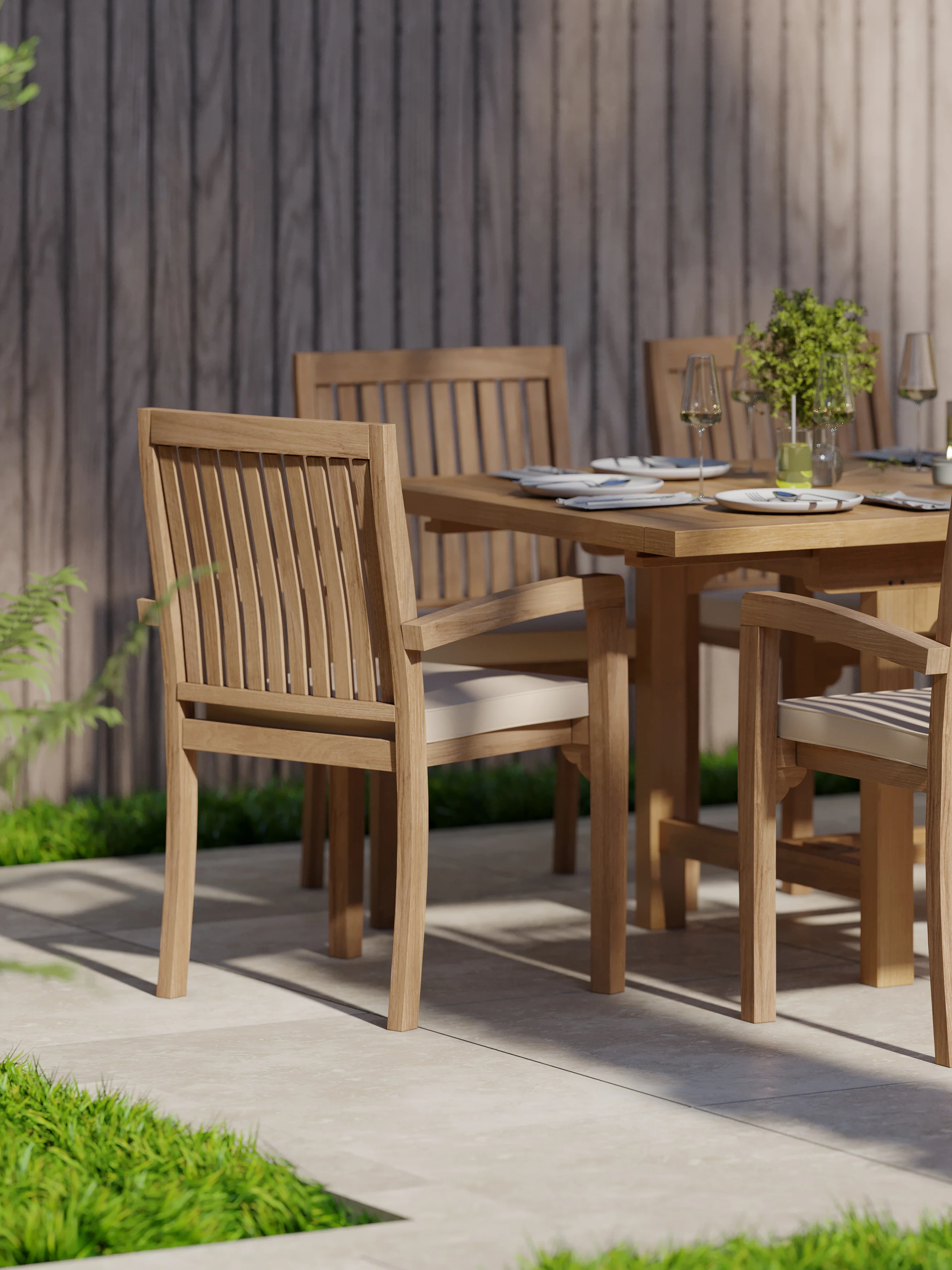 8 Seater Teak Garden Dining Set – 180–240cm Rectangular Extending Table with Henley Stacking Chairs - Image 3