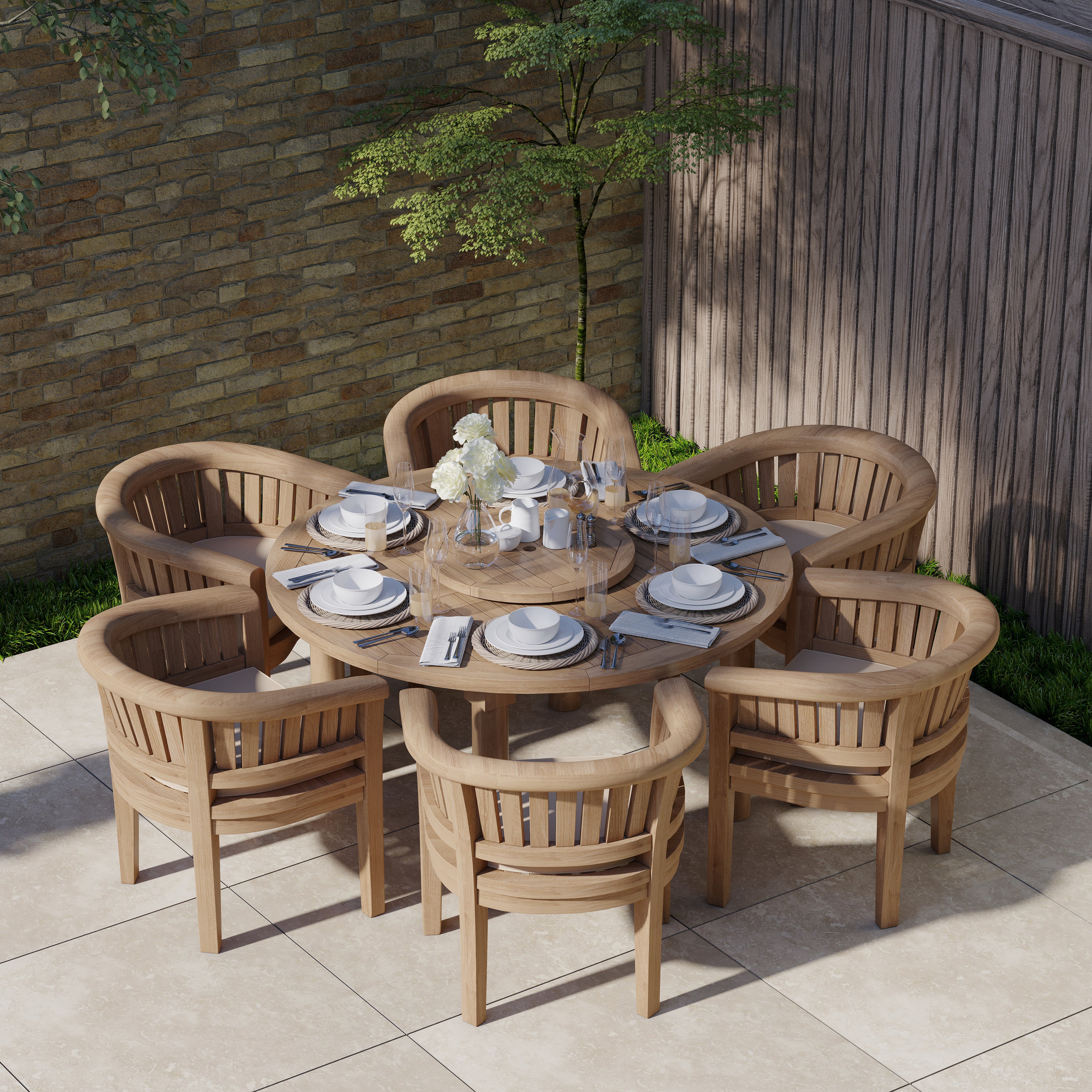 6 Seater Teak Garden Dining Set – 150cm Maximus Round Table with San Francisco Chairs