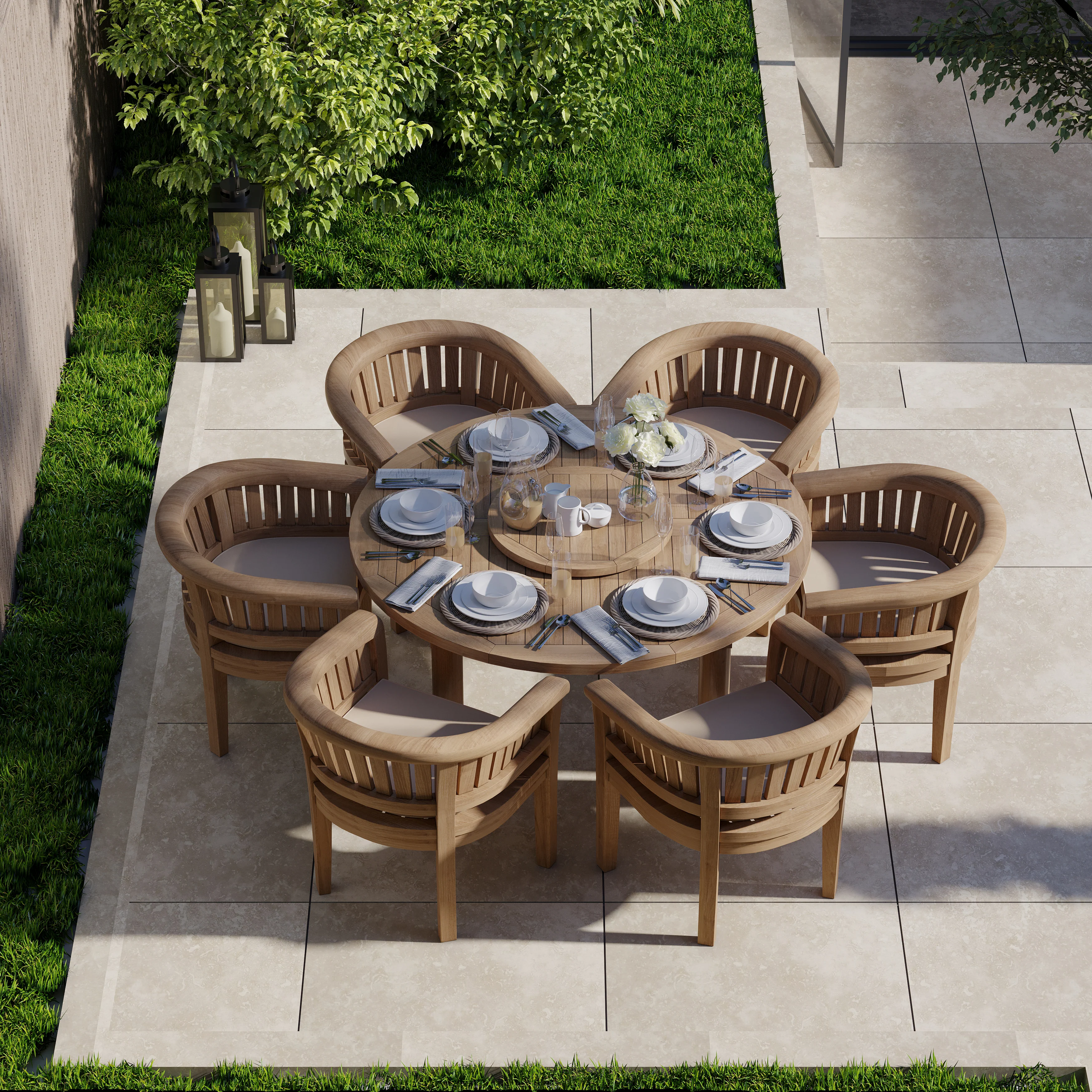 6 Seater Teak Garden Dining Set – 150cm Maximus Round Table with San Francisco Chairs - Image 2