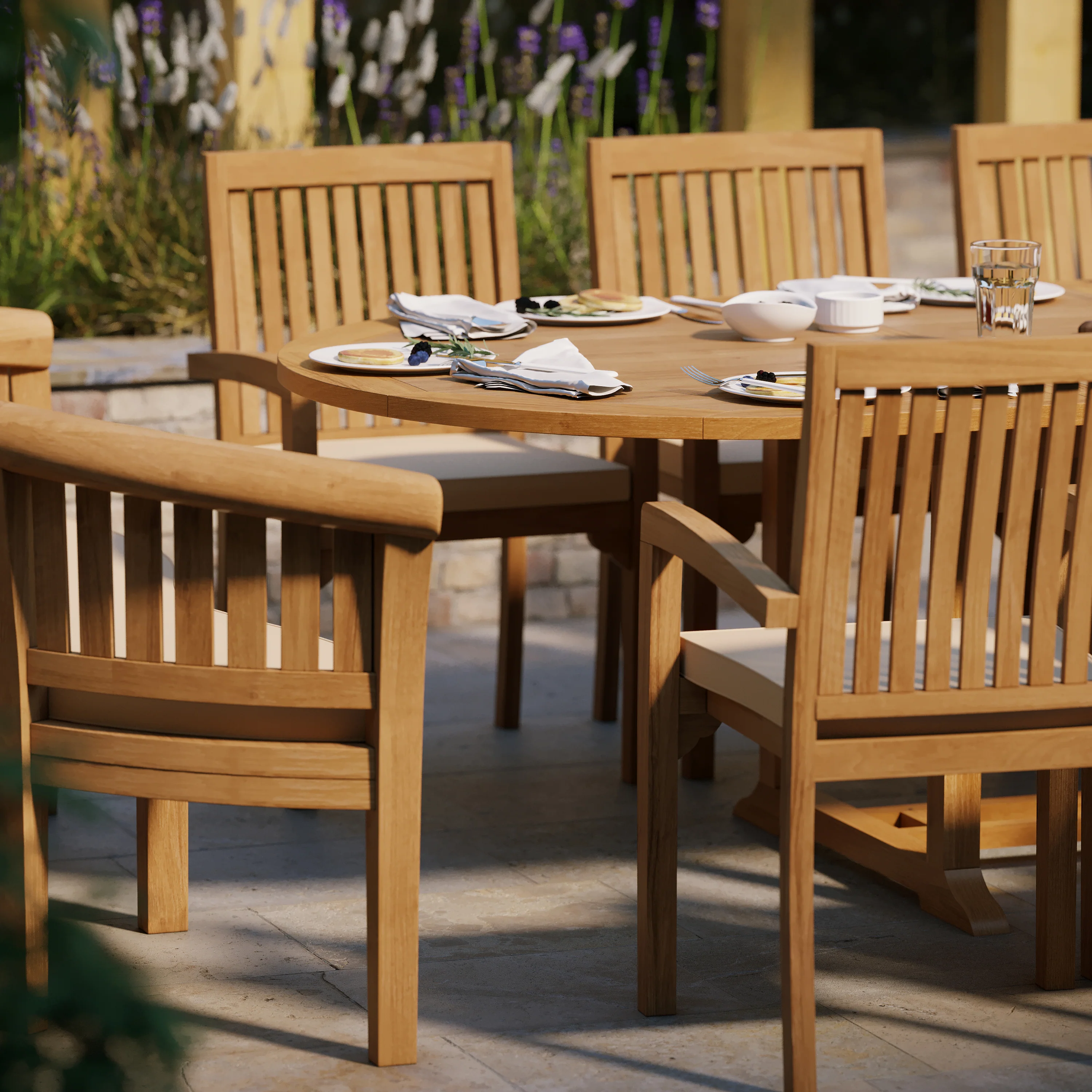 12 Seater Teak Garden Dining Set – 2–3m Oval Extending Table, 4cm Top with 8 Henley Stacking Chairs & 2 San Francisco Benches - Image 4
