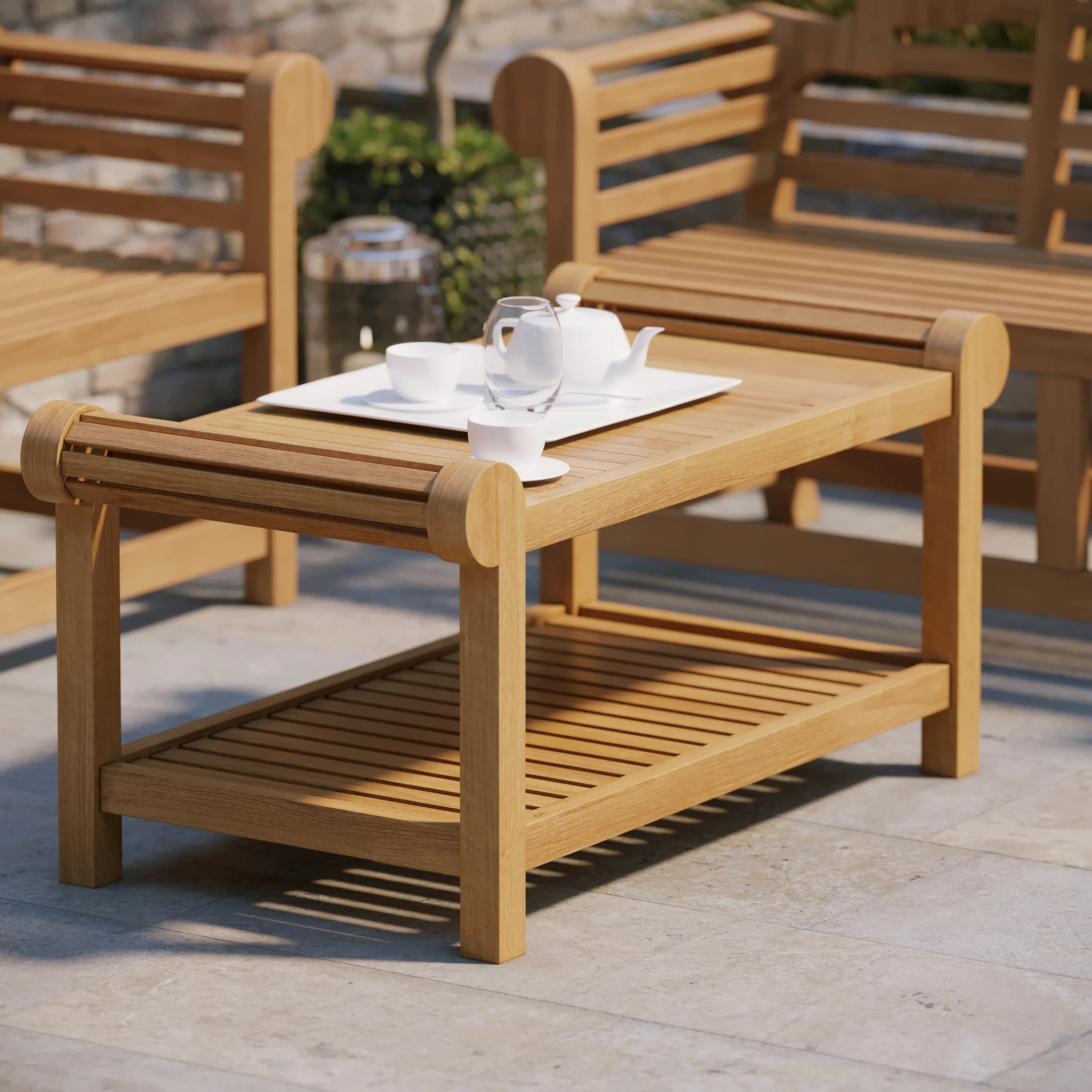 Lutyens Teak Garden Coffee Set – 1 Bench & Coffee Table - Image 3