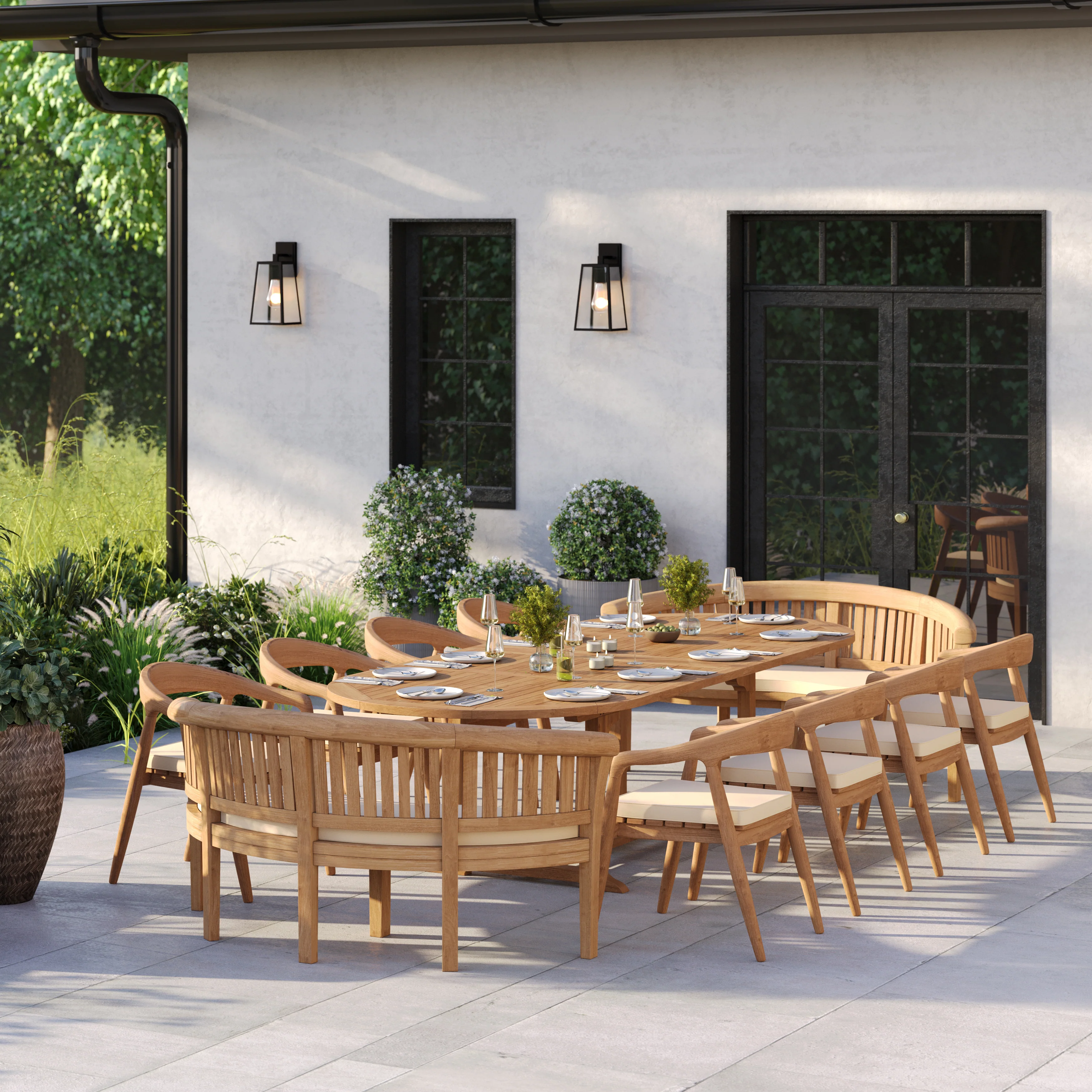 12 Seater Teak Garden Dining Set – 2–3m Oval Extending Table, 4cm Top with 8 Sydney Chairs & 2 San Francisco Benches - Image 3