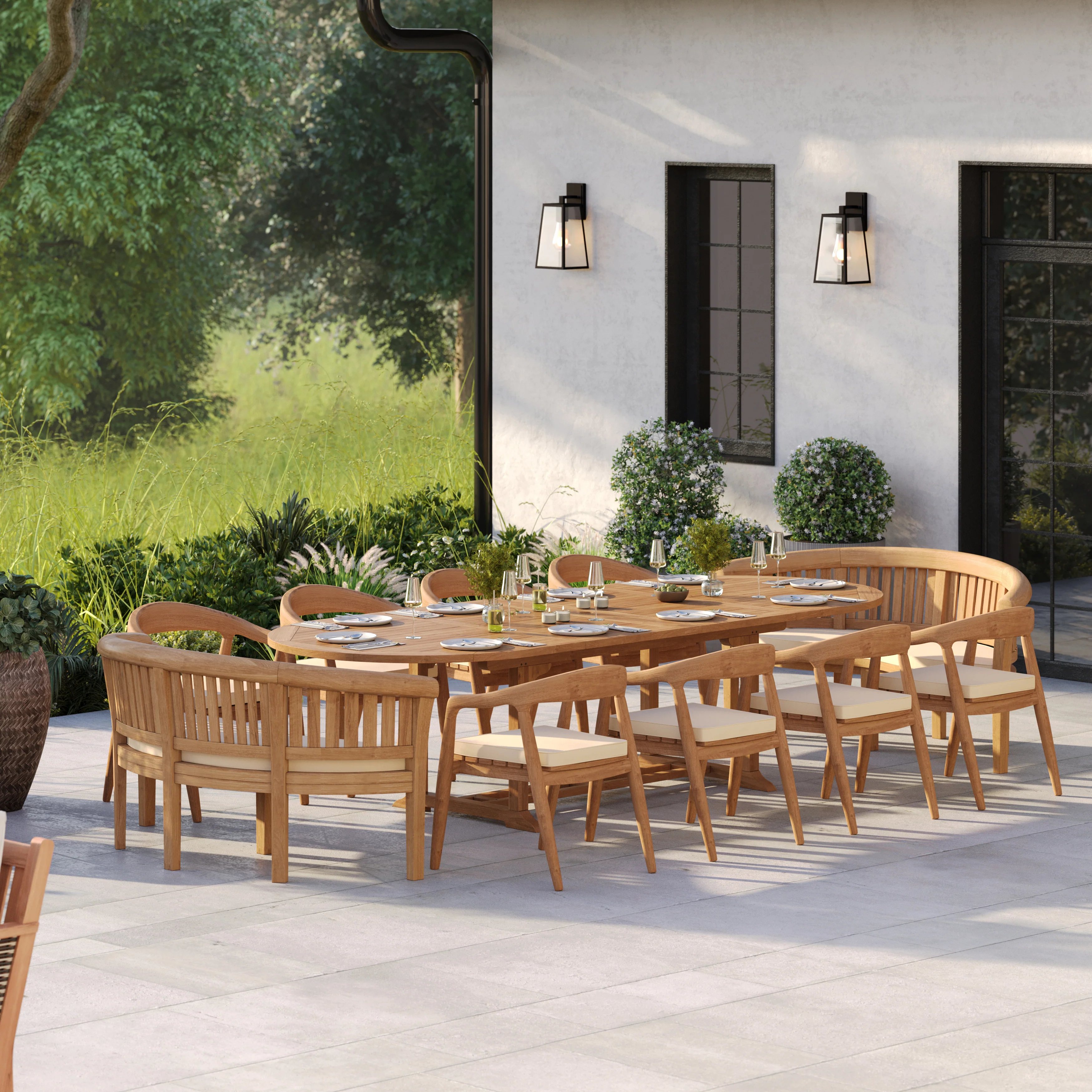 12 Seater Teak Garden Dining Set – 2–3m Oval Extending Table, 4cm Top with 8 Sydney Chairs & 2 San Francisco Benches - Image 4