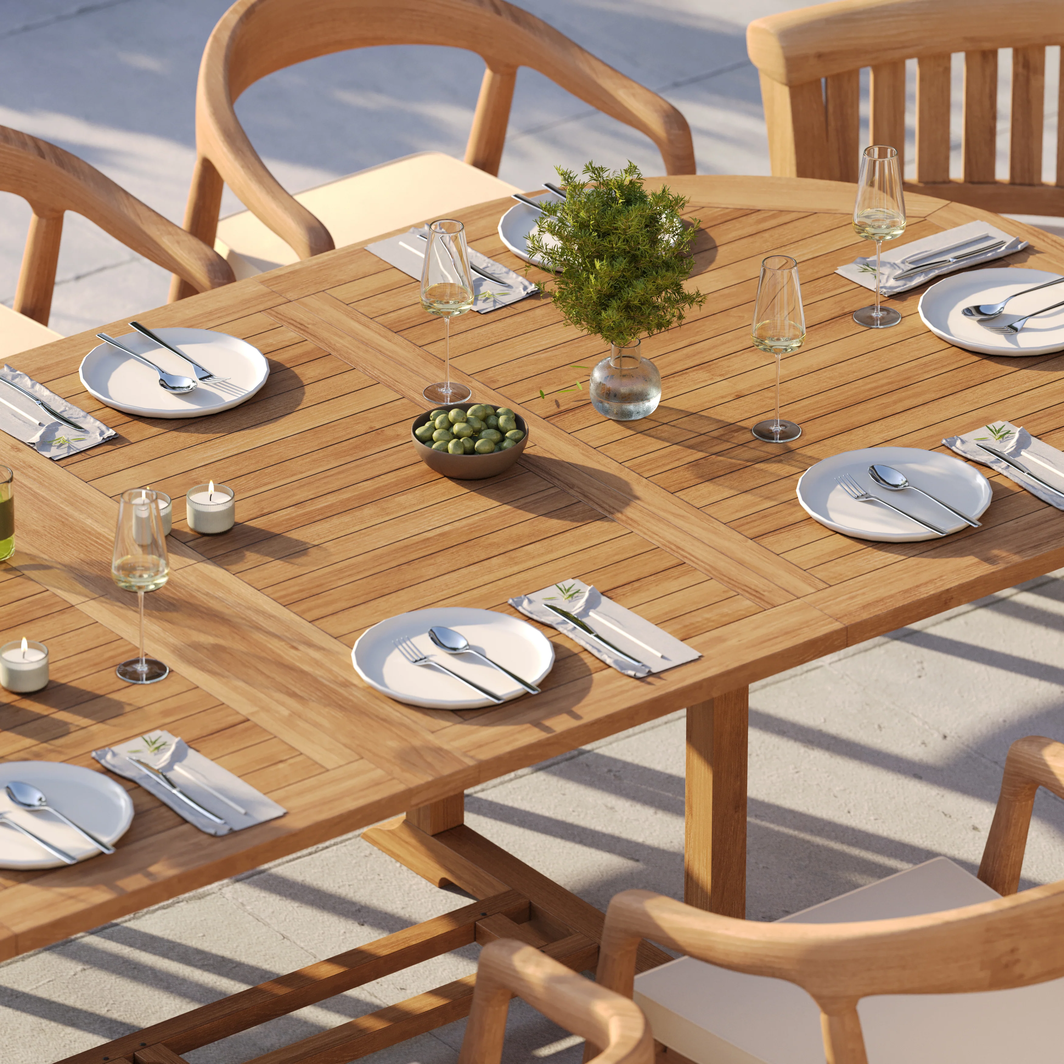 12 Seater Teak Garden Dining Set – 2–3m Oval Extending Table, 4cm Top with 8 Sydney Chairs & 2 San Francisco Benches - Image 5