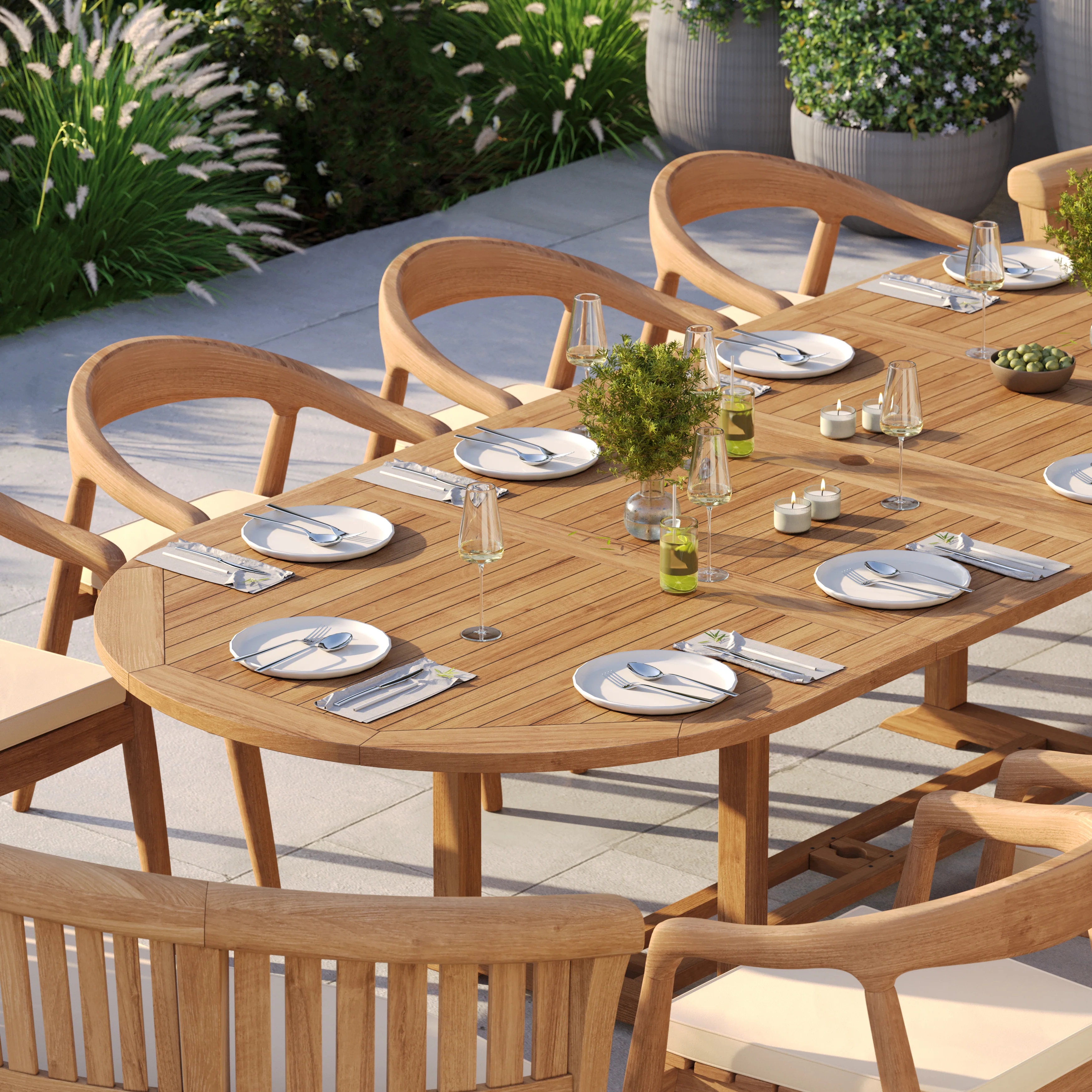 12 Seater Teak Garden Dining Set – 2–3m Oval Extending Table, 4cm Top with 8 Sydney Chairs & 2 San Francisco Benches - Image 6