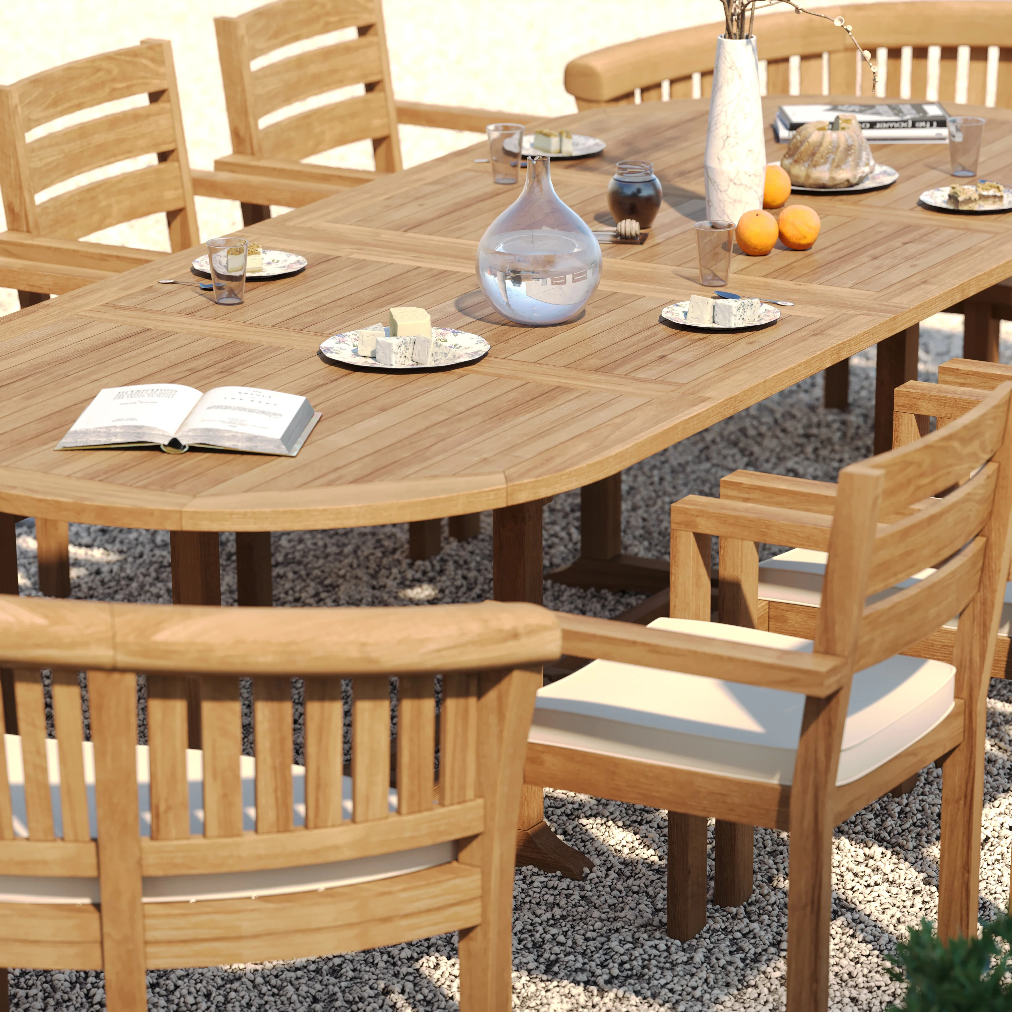 12 Seater Teak Garden Dining Set – 2–3m Oval Extending Table with 8 Marlow Stacking Chairs & 2 San Francisco Benches - Image 6