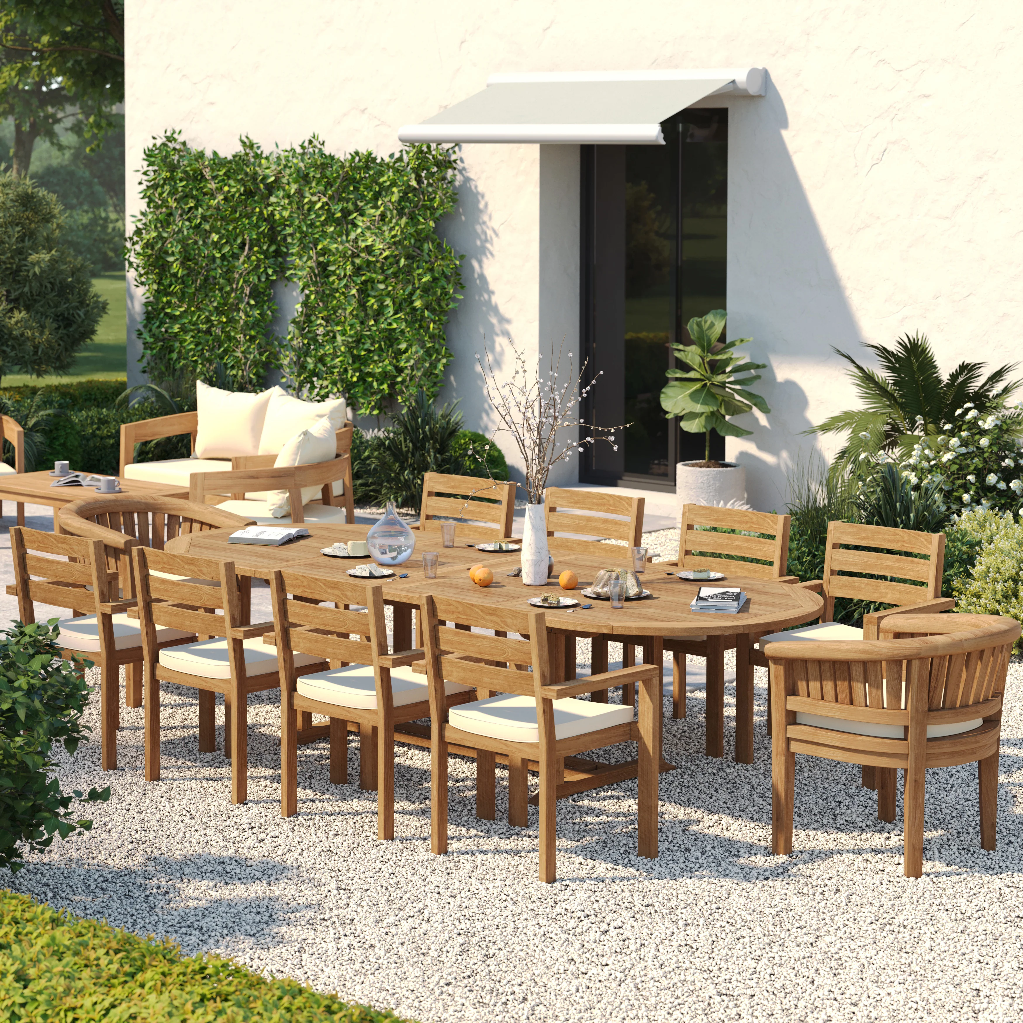 10 Seater Teak Garden Dining Set – 2–3m Oval Extending Table with 8 Marlow Stacking Chairs & 2 San Francisco Chairs - Image 2