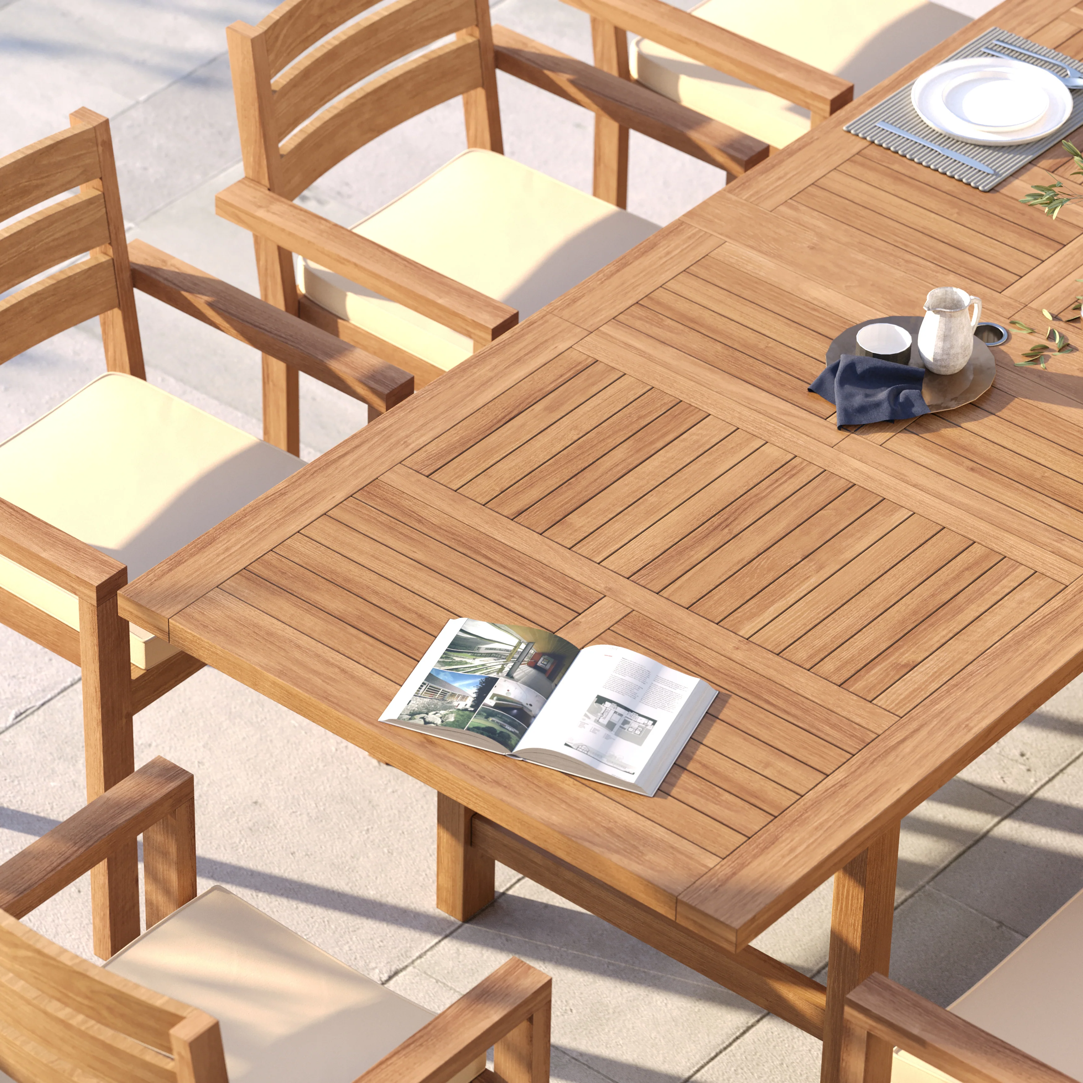 8 Seater Teak Garden Dining Set – 180–240cm Rectangular Extending Table, 4cm Top with Marlow Stacking Chairs - Image 4