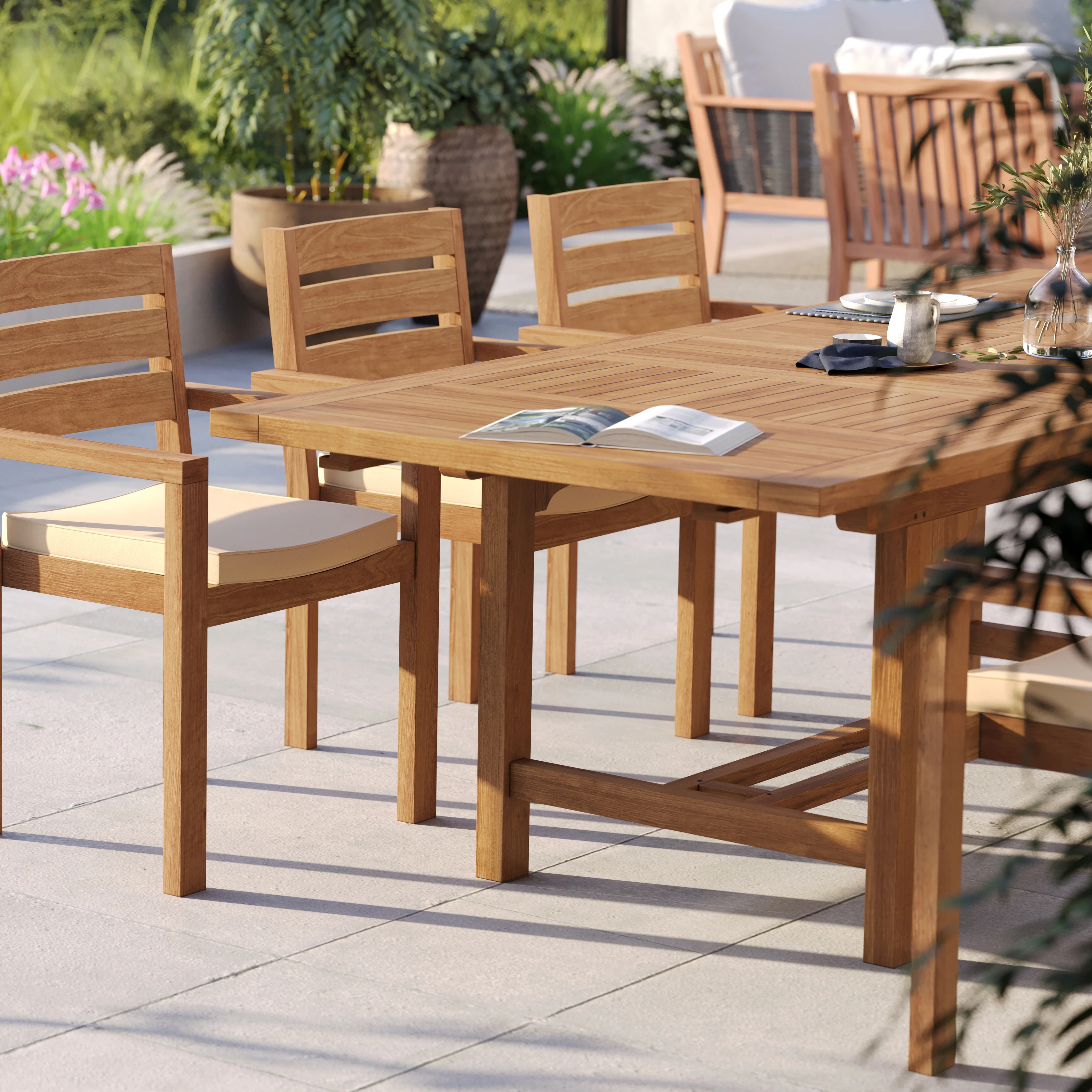 8 Seater Teak Garden Dining Set – 180–240cm Rectangular Extending Table, 4cm Top with Marlow Stacking Chairs - Image 6