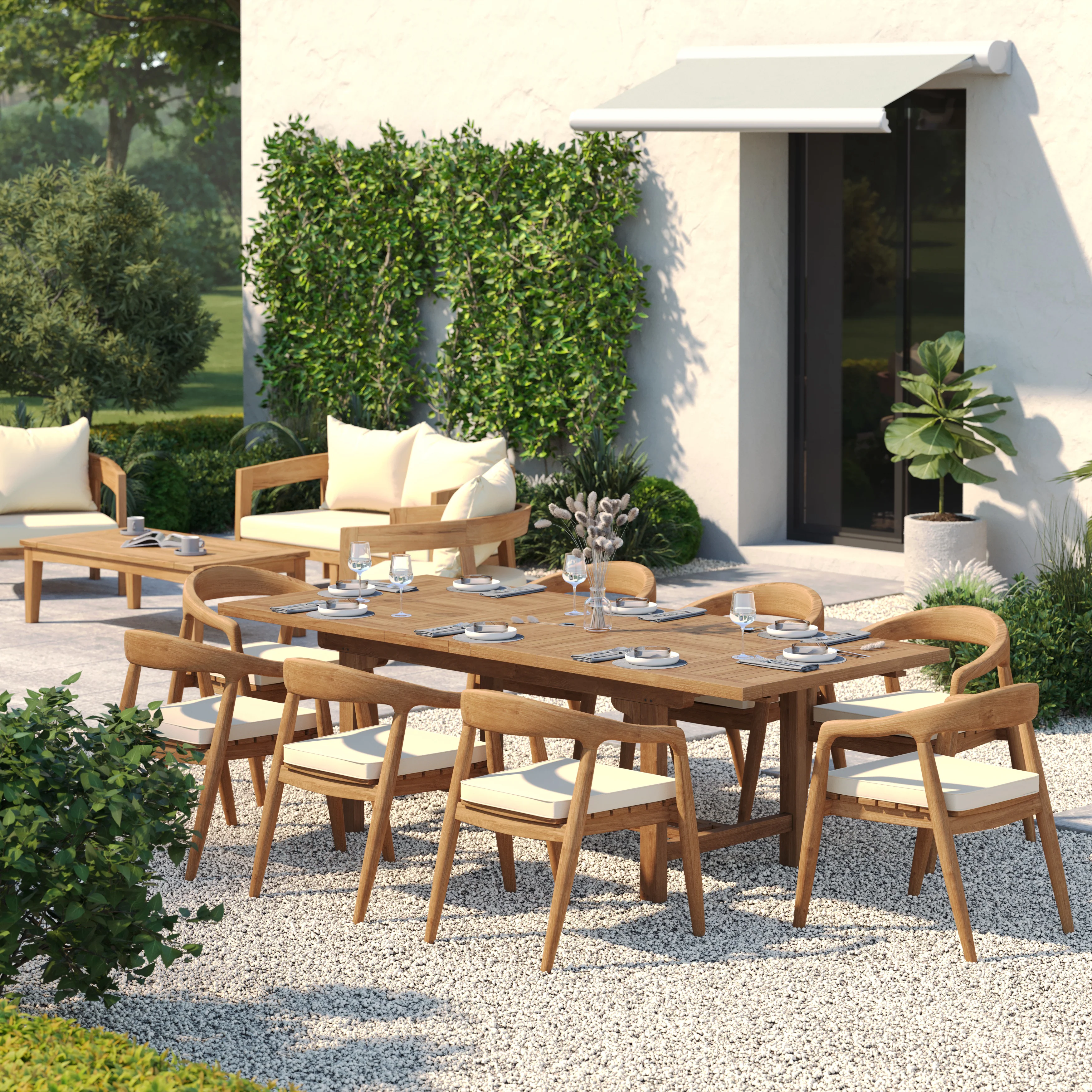 8 Seater Teak Garden Dining Set – 180–240cm Rectangular Extending Table with Sydney Chairs - Image 2