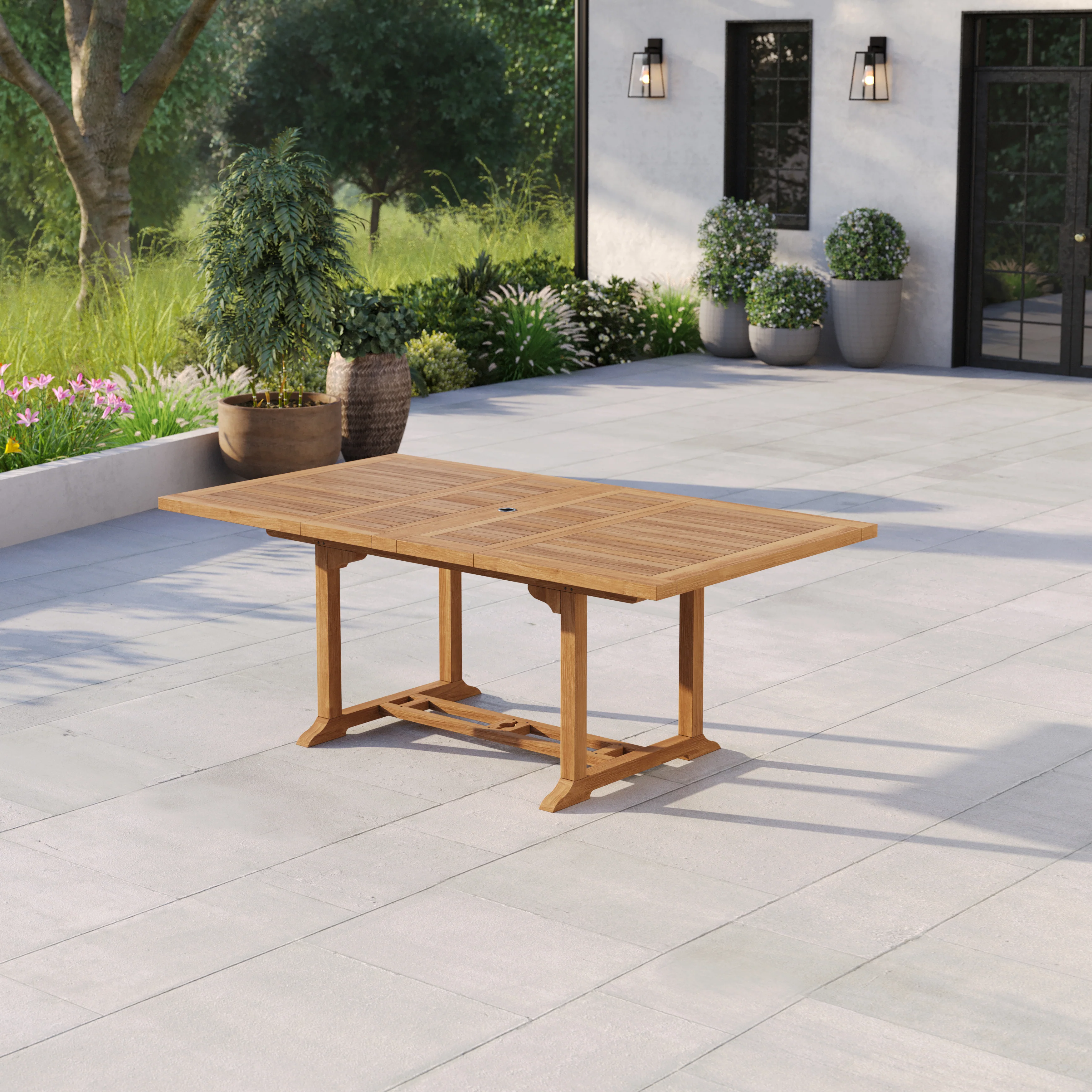 2–3m Rectangular Extending Teak Garden Dining Table – 4cm Top - Image 3