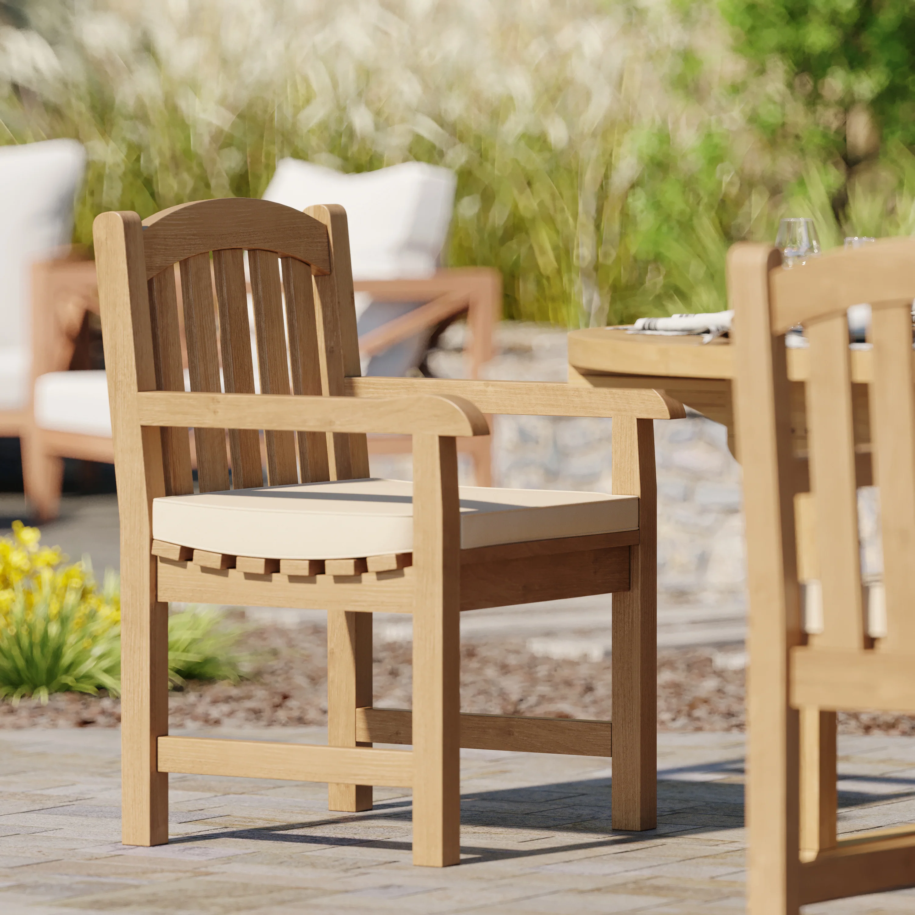 6 Seater Teak Garden Dining Set – 120–170cm Round-to-Oval Extending Table, 4cm Top with Warwick Chairs - Image 11