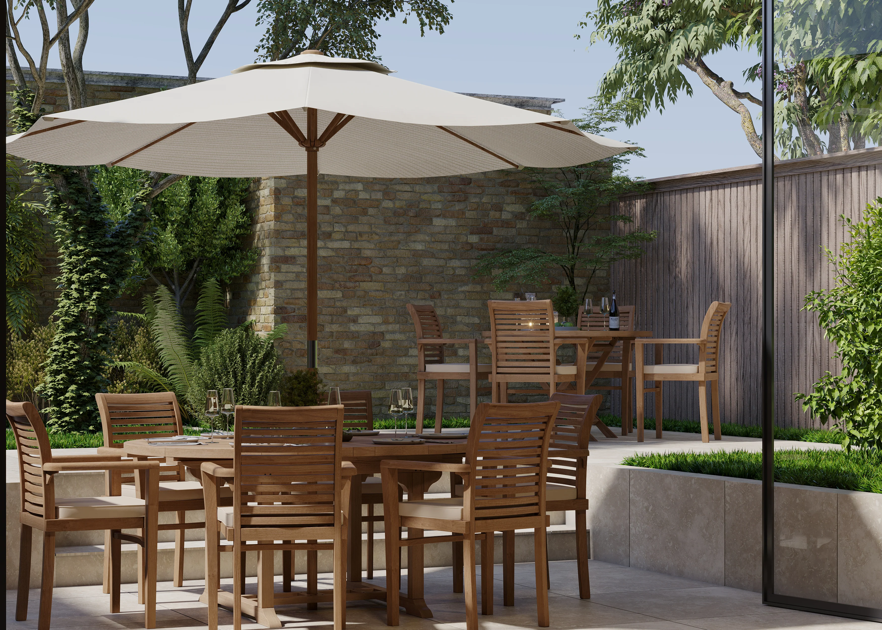 6 Seater Teak Garden Dining Set – 120–170cm Round-to-Oval Extending Table, 4cm Top with Oxford Stacking Chairs - Image 3