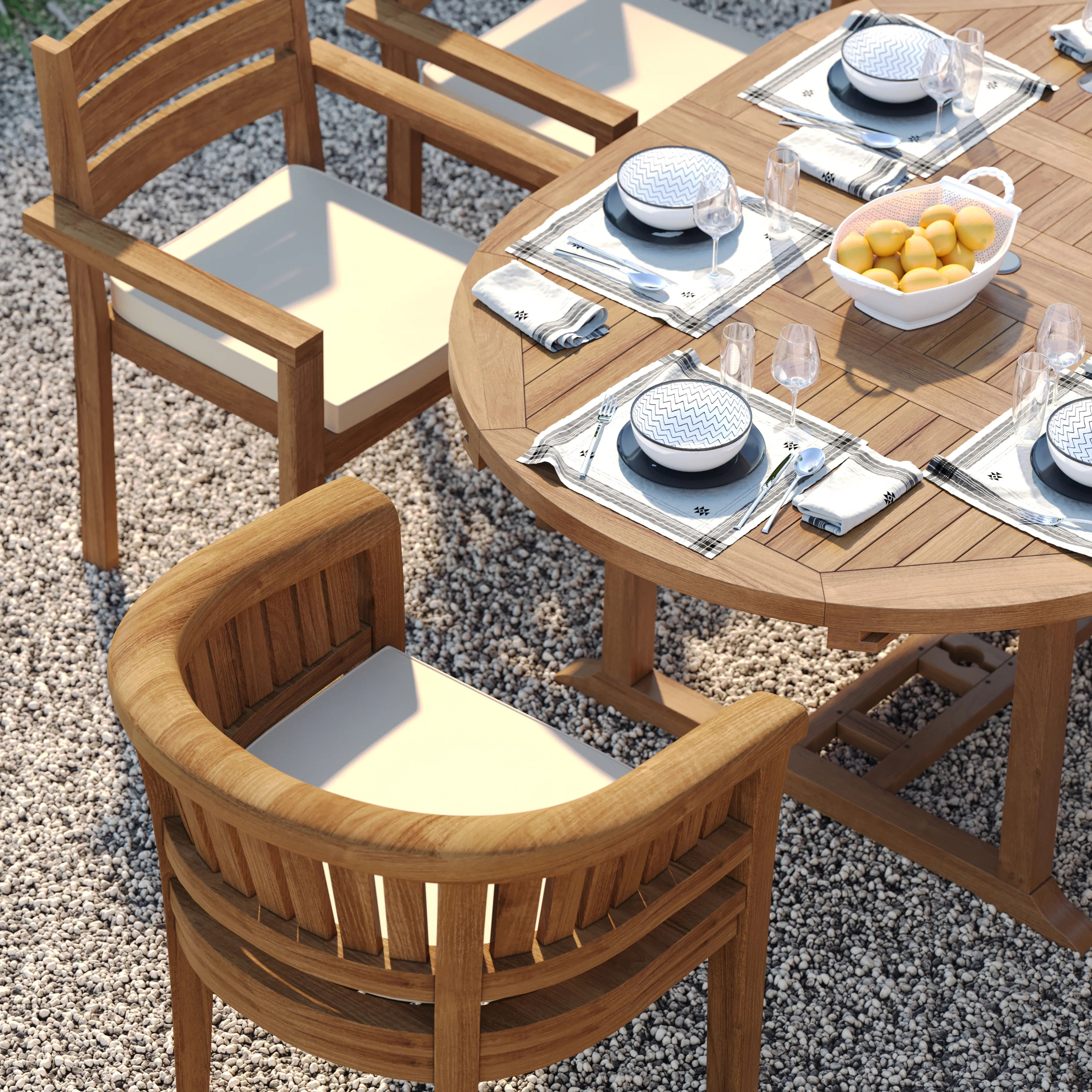 6 Seater Teak Garden Dining Set – 120–170cm Round-to-Oval Extending Table with 4 Marlow Stacking Chairs & 2 San Francisco Chairs - Image 3