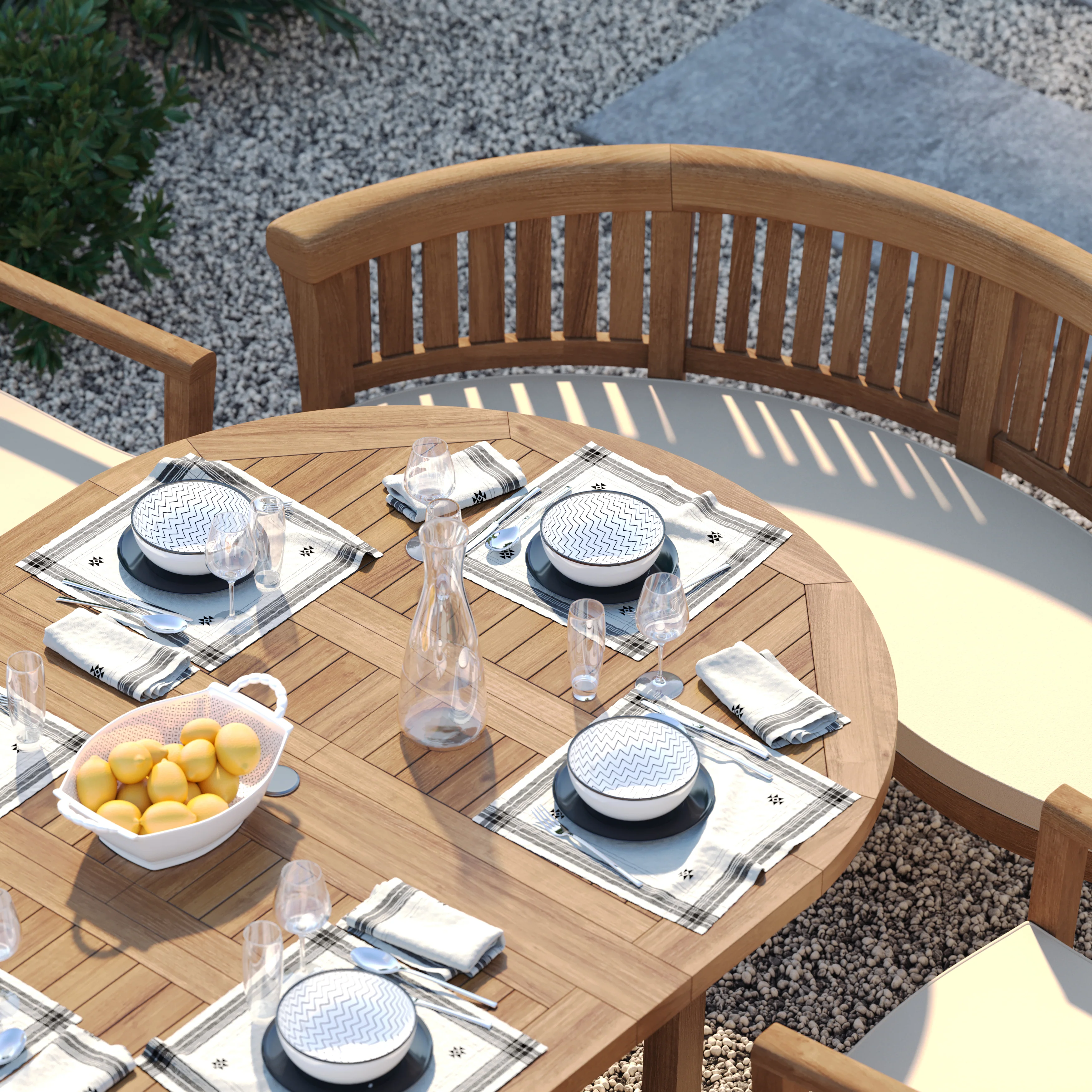 8 Seater Teak Garden Dining Set – 120–170cm Round-to-Oval Extending Table with 4 Oxford Stacking Chairs & 2 San Francisco Benches - Image 4