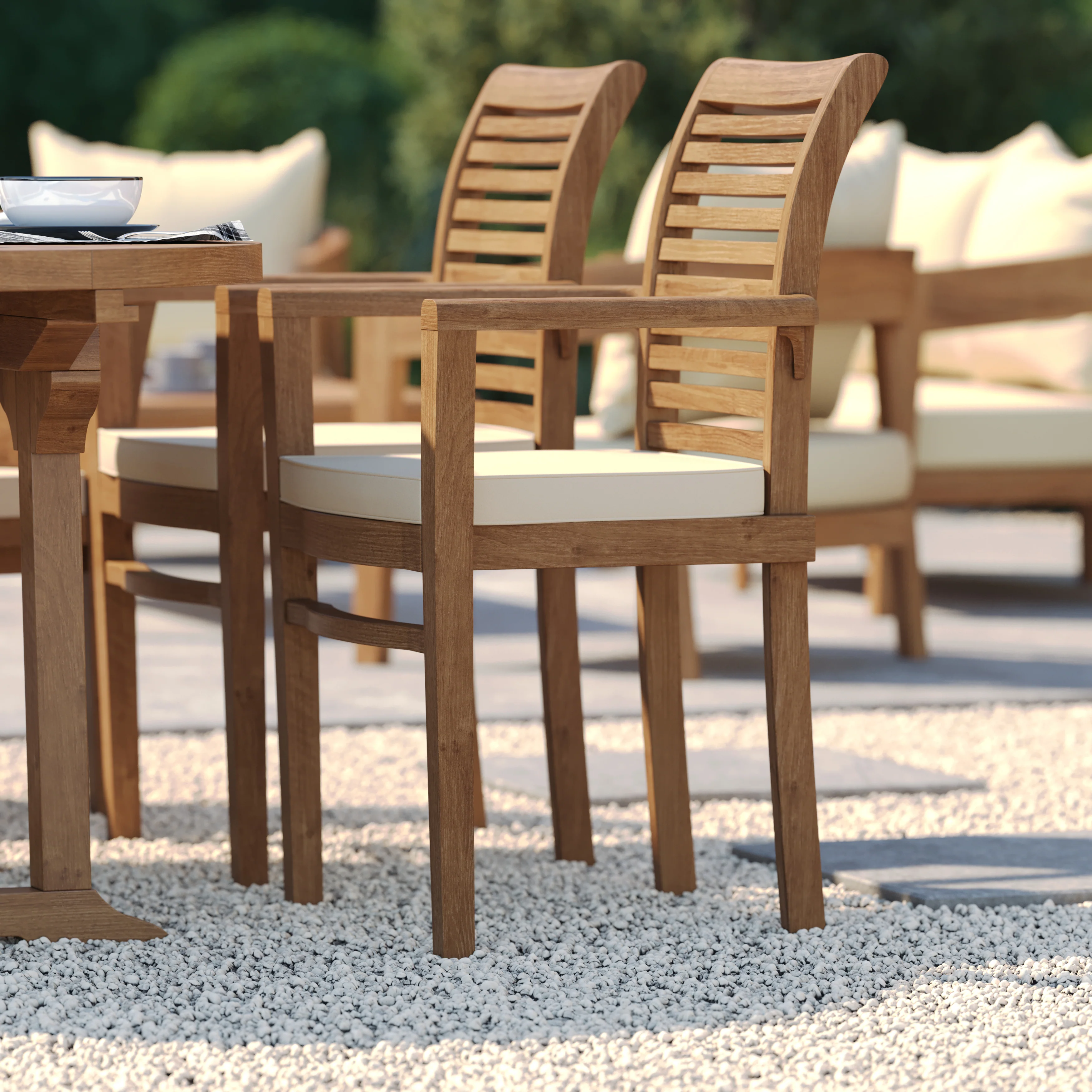 8 Seater Teak Garden Dining Set – 120–170cm Round-to-Oval Extending Table with 4 Oxford Stacking Chairs & 2 San Francisco Benches - Image 6